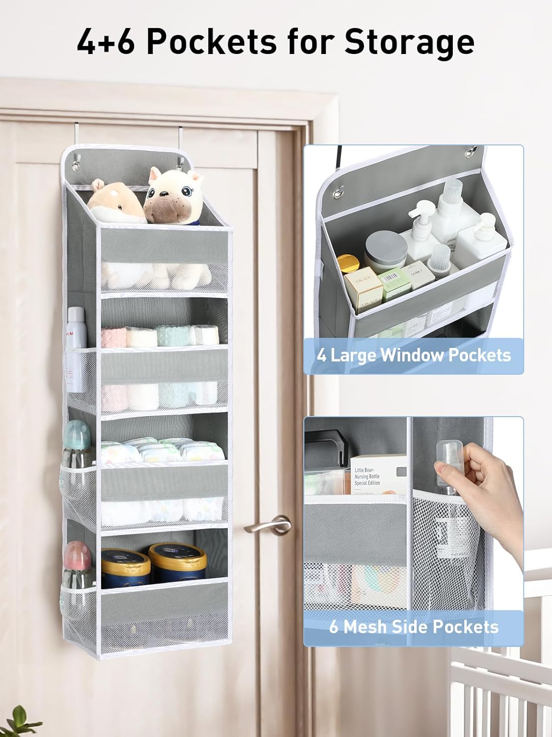 Yecaye 1 Pack Over the Door Organizer, 35.2lbs Load Toy Stuffed Animal Storage, Swing-proof Hanging