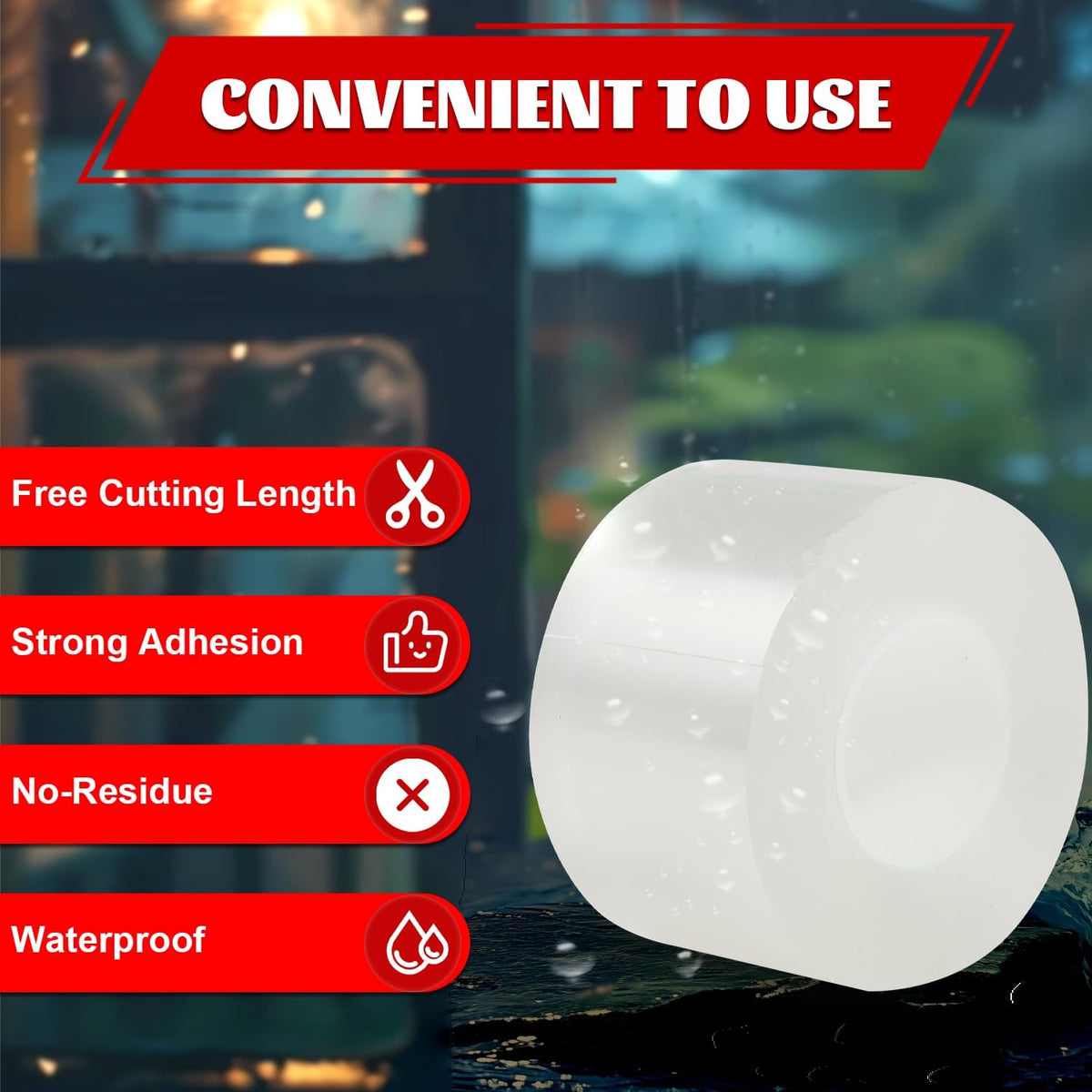 Transparent Window Weather Sealing Tape 2 Inch x 33 FT Weather Stripping Residue-Free Clear Window