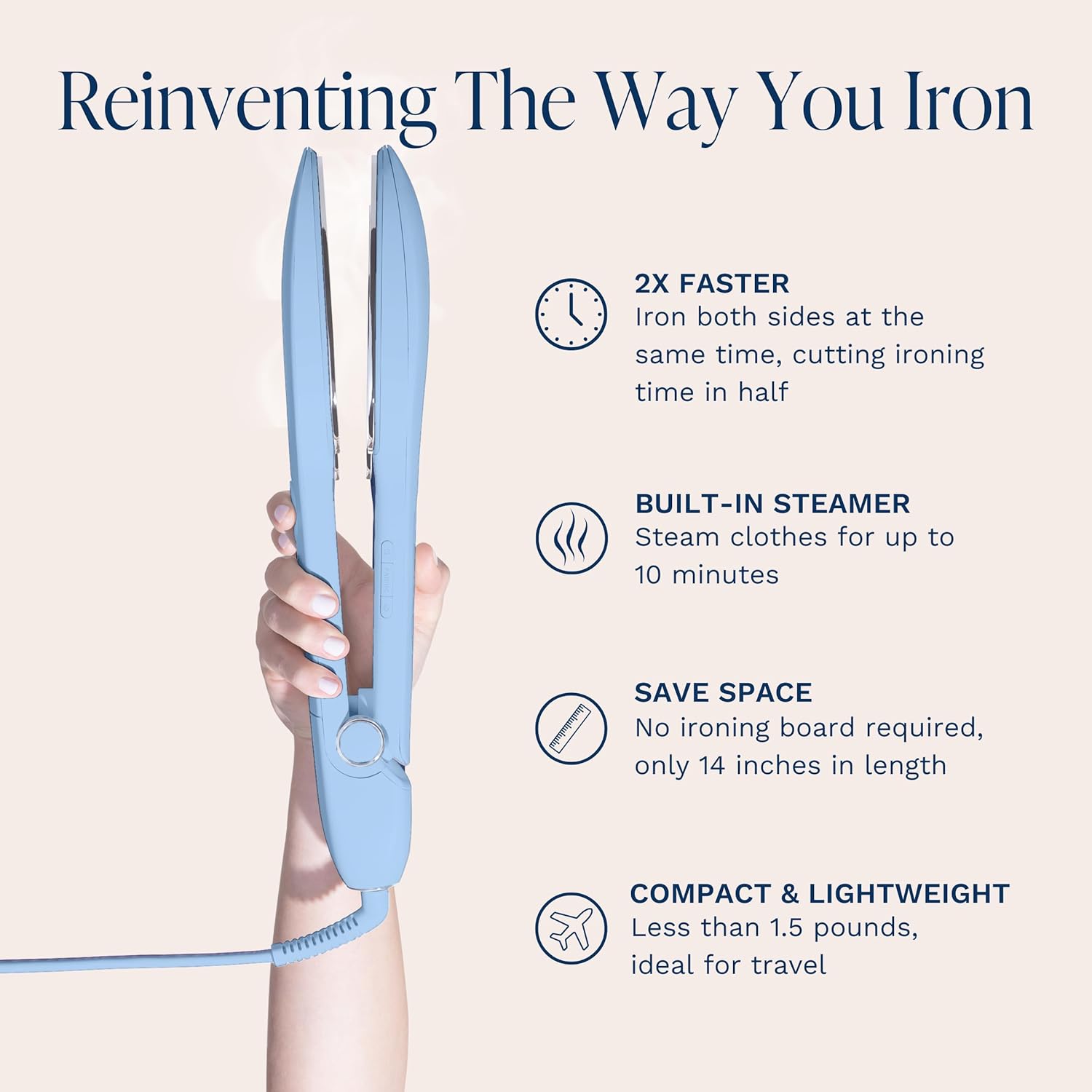 Nori Press Travel Steam Iron - Handheld Iron With Optional Steam Feature - No Ironing Board