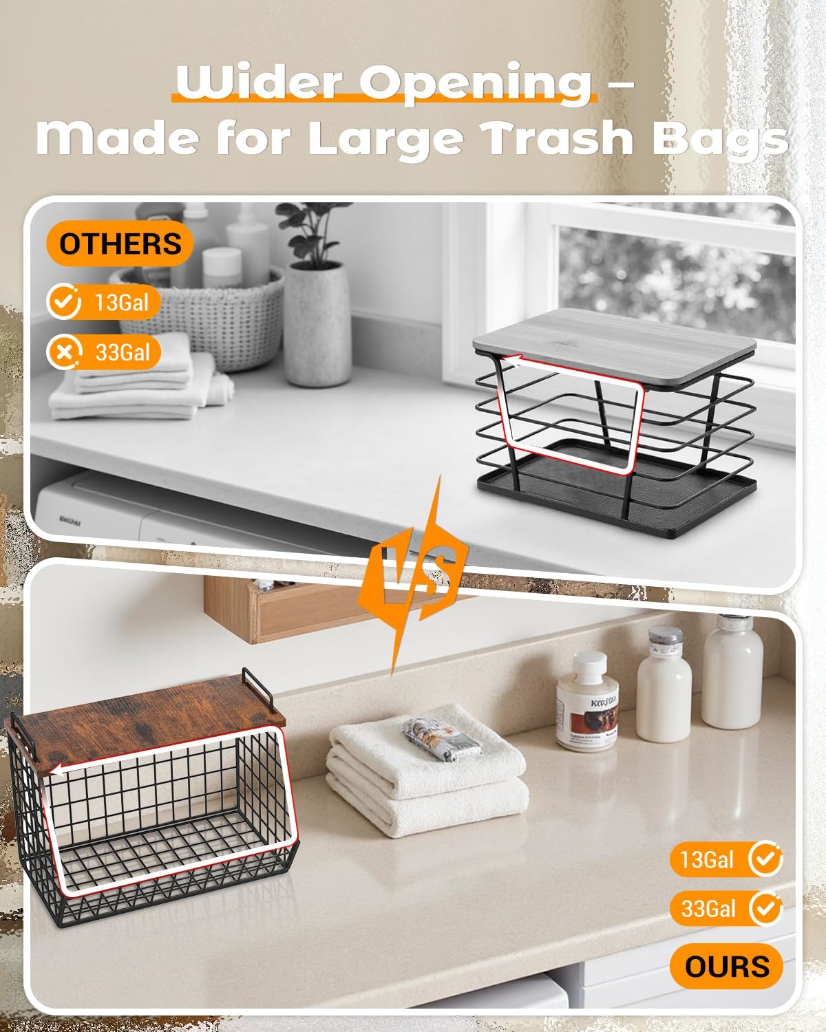 Extra Large Trash Bag Holder Under Sink, Wall Mounted Garbage Bag Dispenser Roll Holder for 13/33