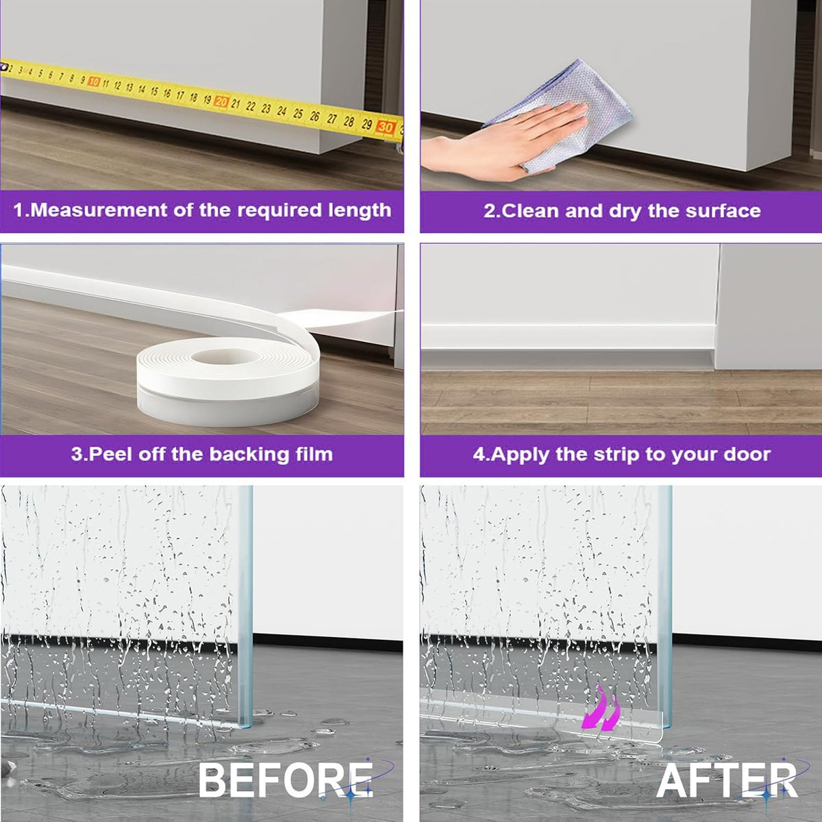 Weather Stripping Door Seal Strip for Gaps, Silicone Draft Stopper Adhesive Tape for Sliding Doors