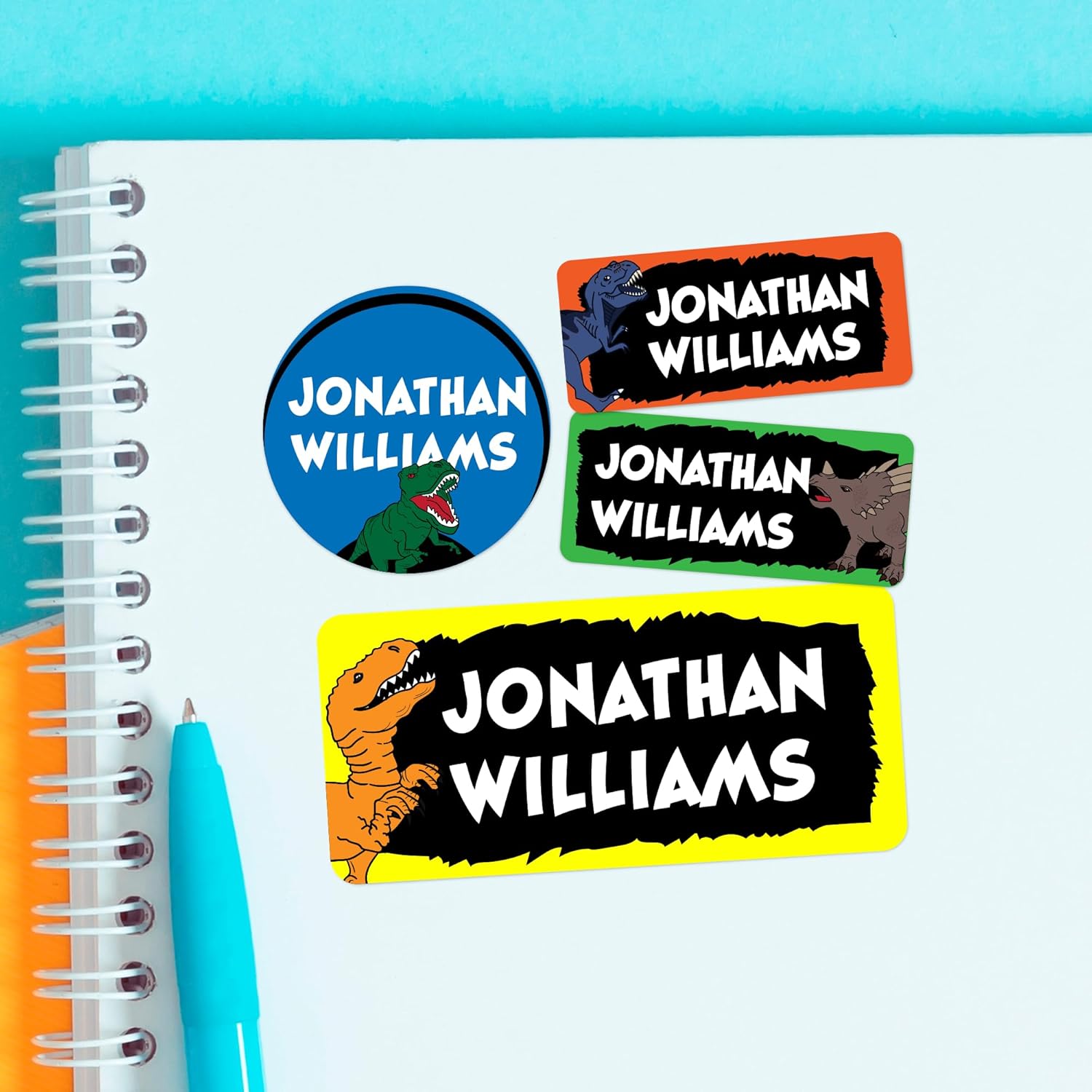 Personalized Name Tag Stickers for Kids (130+ Pack) | Dinosaur Waterproof Labels for School