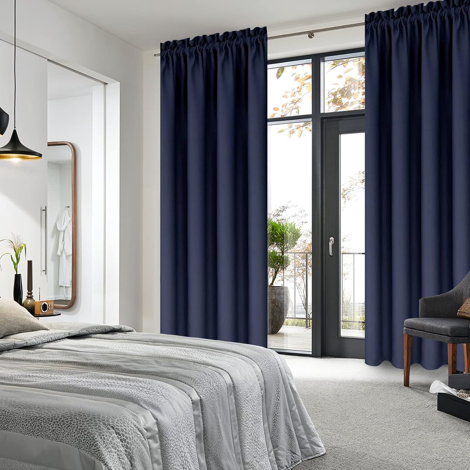DWCN Navy Room Darkening Blackout Curtains - Thermal Insulated Privacy Energy Saving Window Curtain