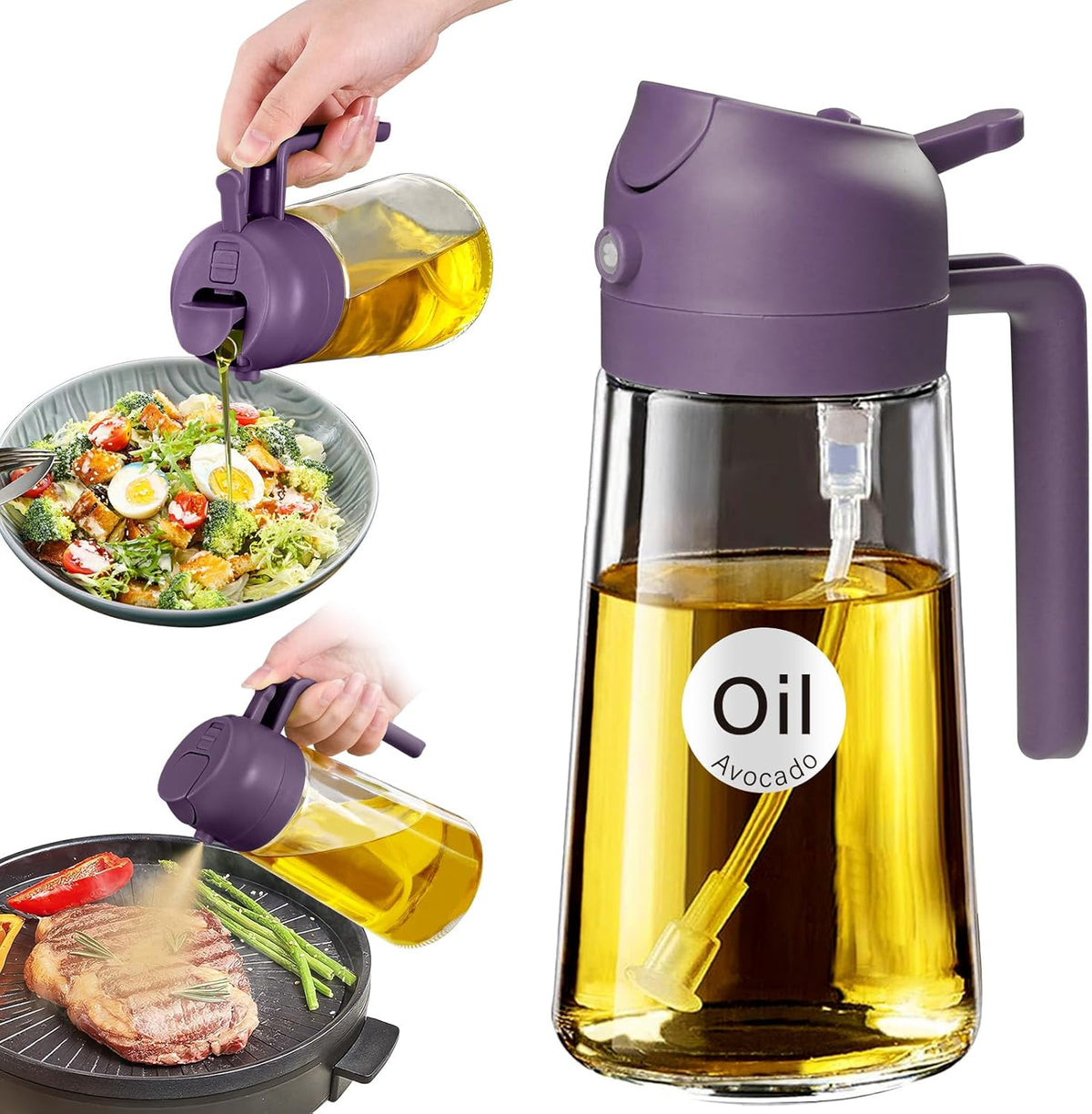 YARRAMATE 16oz/470ml Glass Olive Oil Sprayer for Cooking with Stickers, 2 in 1 Oil Dispenser for