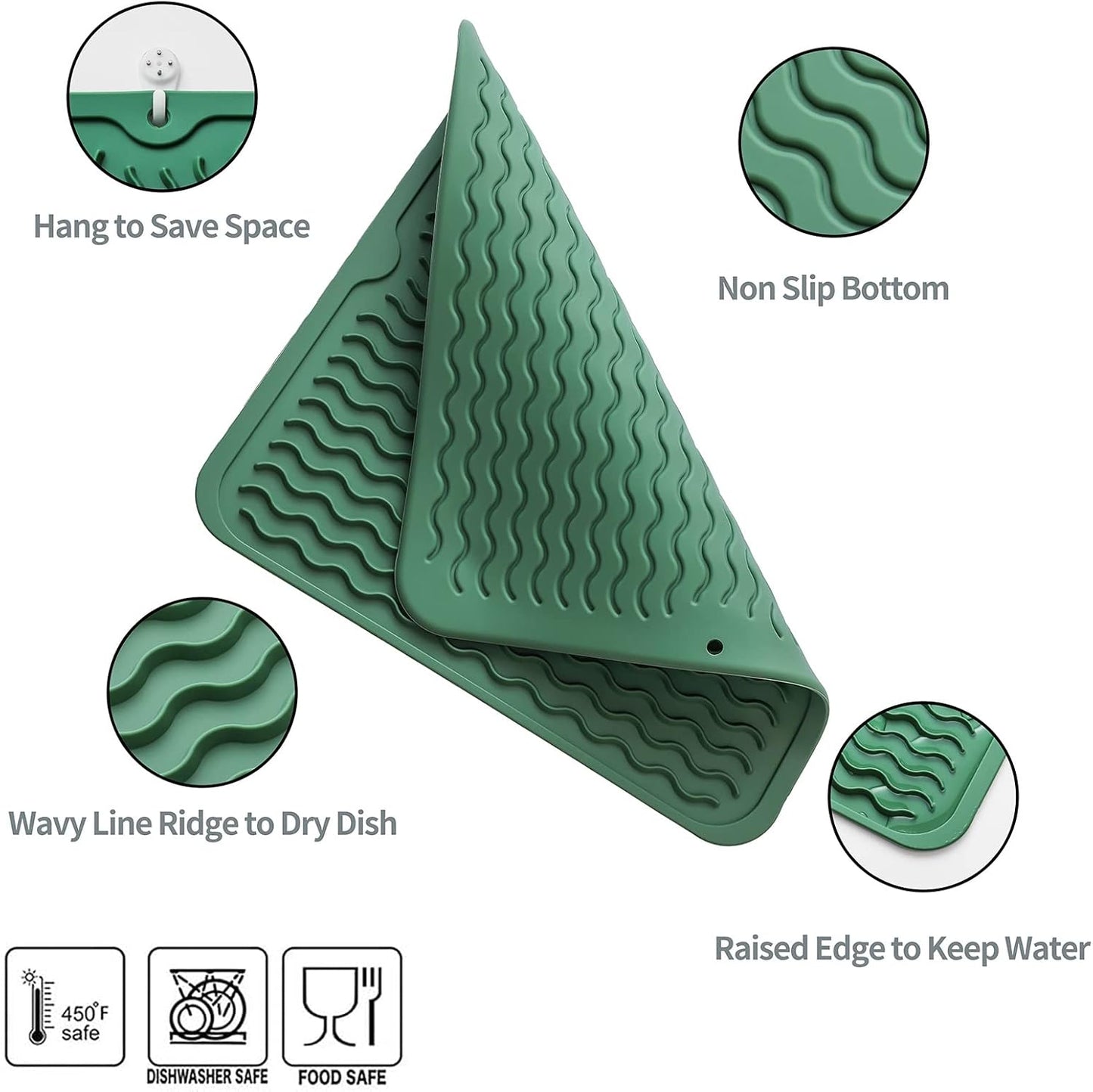Silicone Dish Drying Mat for Multiple Usage,Easy clean,Eco-friendly,Heat-resistant Silicone Mat for