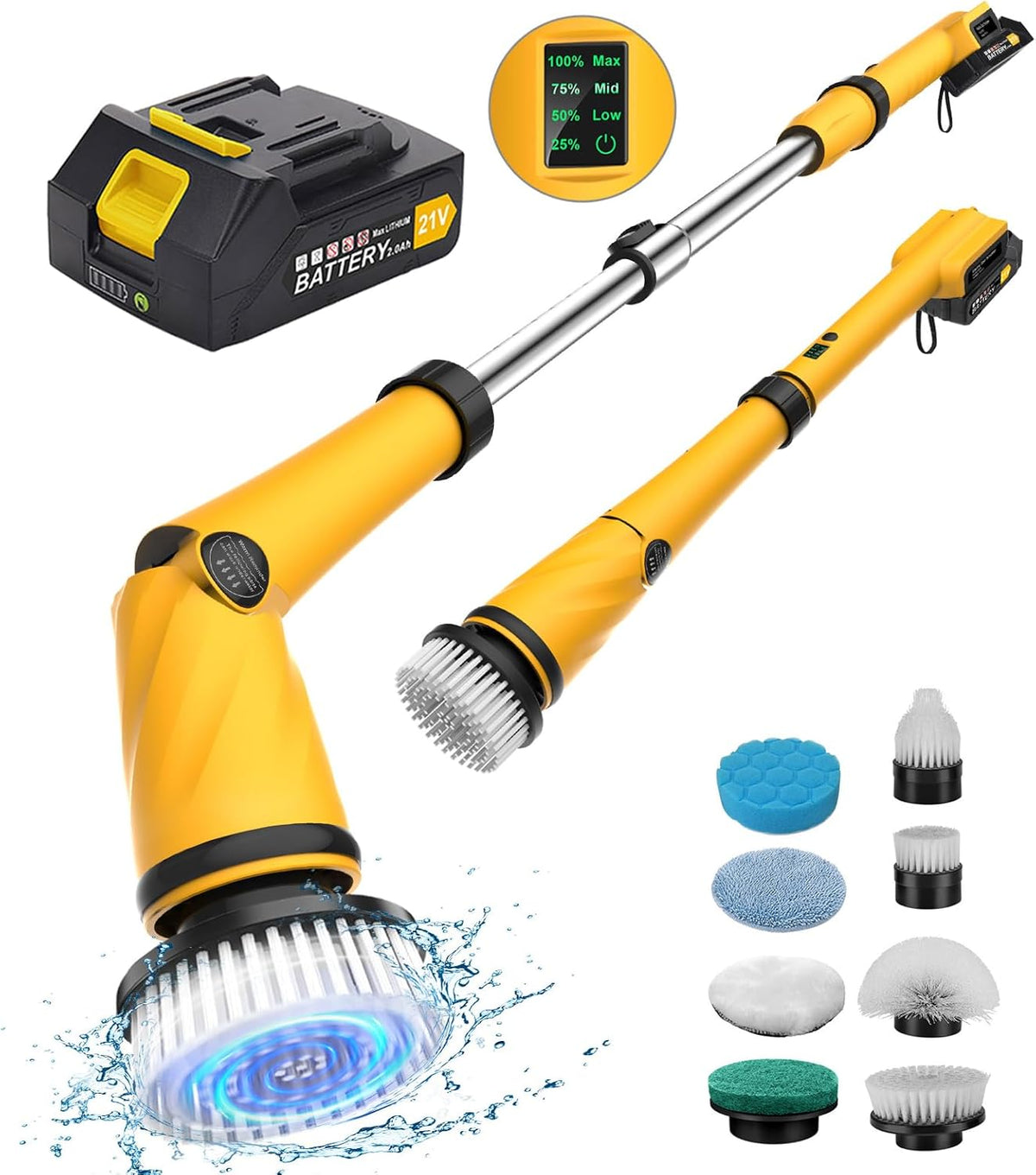 Qimedo Upgrade 1200 RPM Battery Electric Spin Scrubber, Highly Powerful Cordless Cleaning Brush
