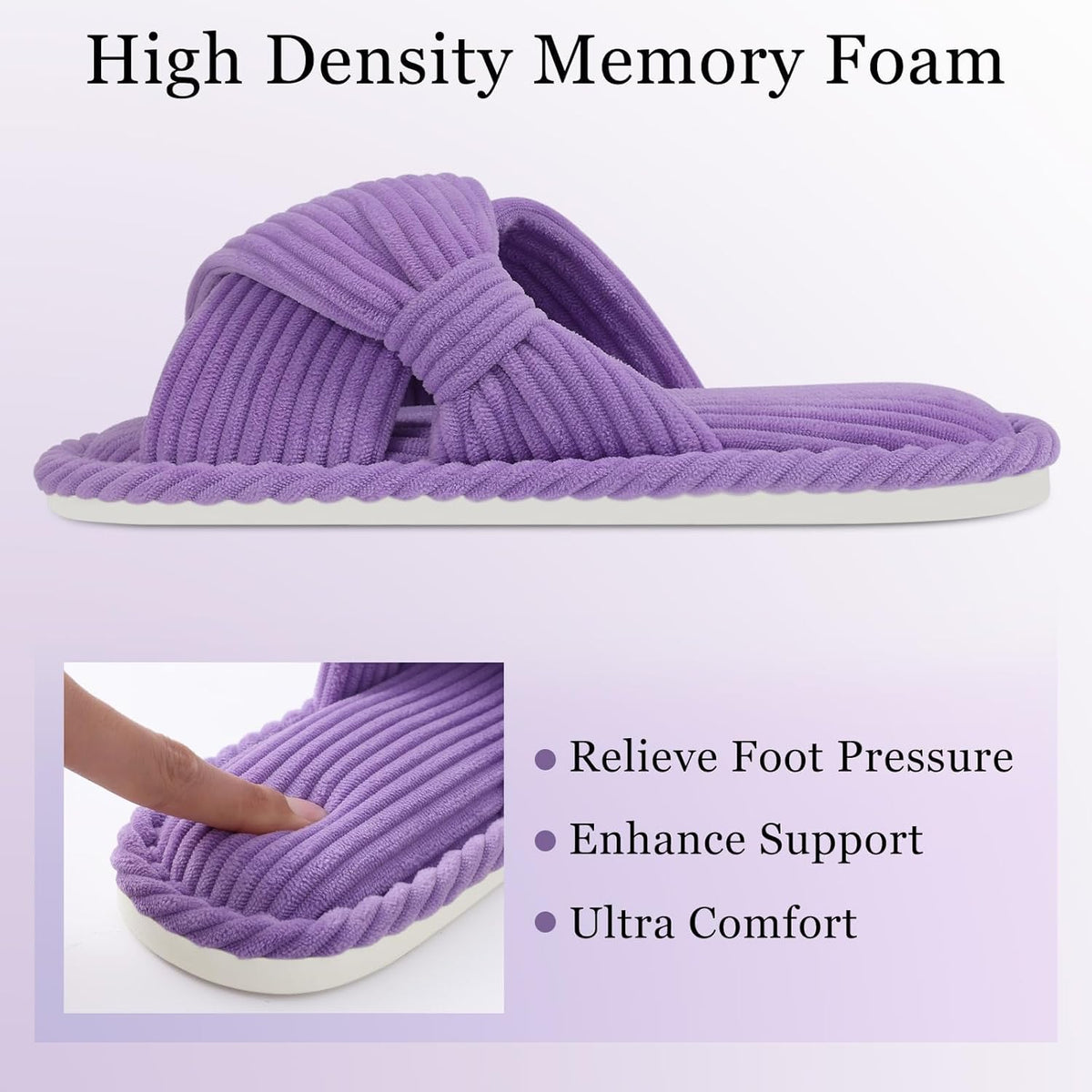 Evshine Summer House Slippers for Women Corduroy Cross Bow Indoor Slippers Open Toe Slip On Bedroom