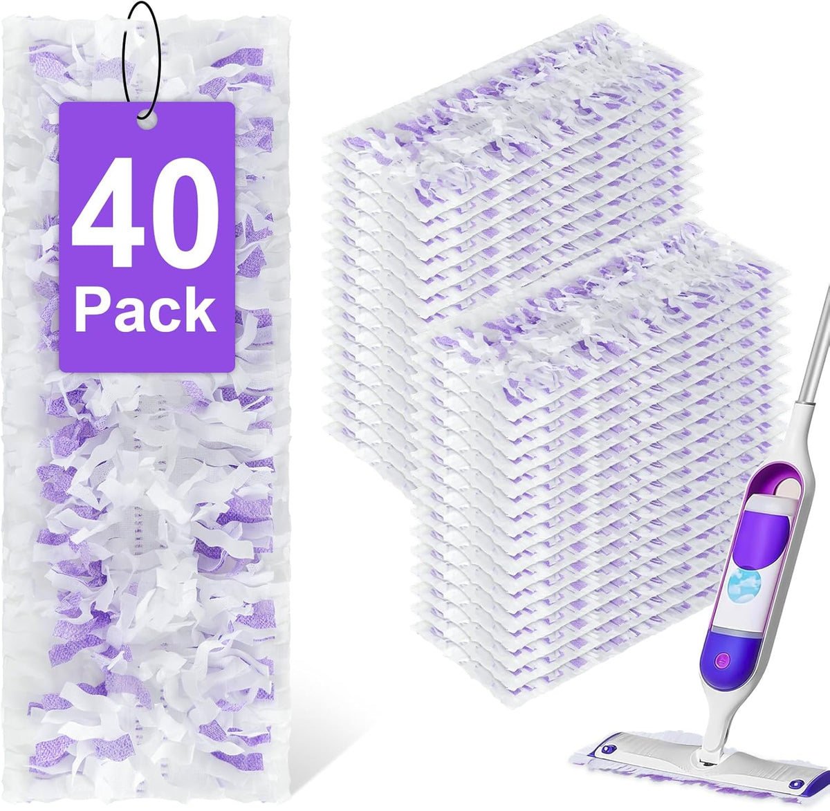 40 Pack Power Mop Refills for Swiffer Power Mop，Unscented&Thickened Multi-Surface and Wood Spray