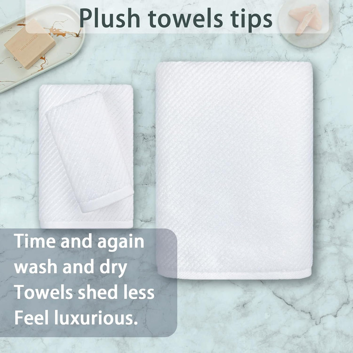 VOOVA & MOVAS White Towels for Bathroom, 100% Cotton | Quick Dry | Soft | Thick, 3 Piece Towel Set