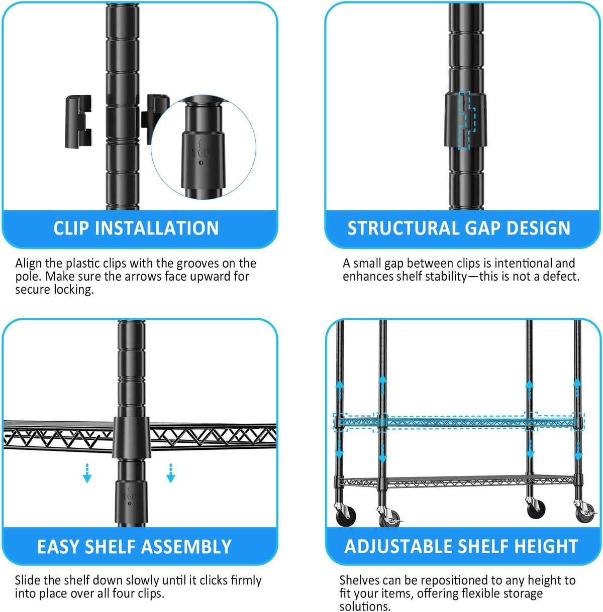 IZEUK Heavy Duty Rolling Garment Rack with 3 Adjustable Wire Shelves, 2 Hanging Rods & Side Hooks