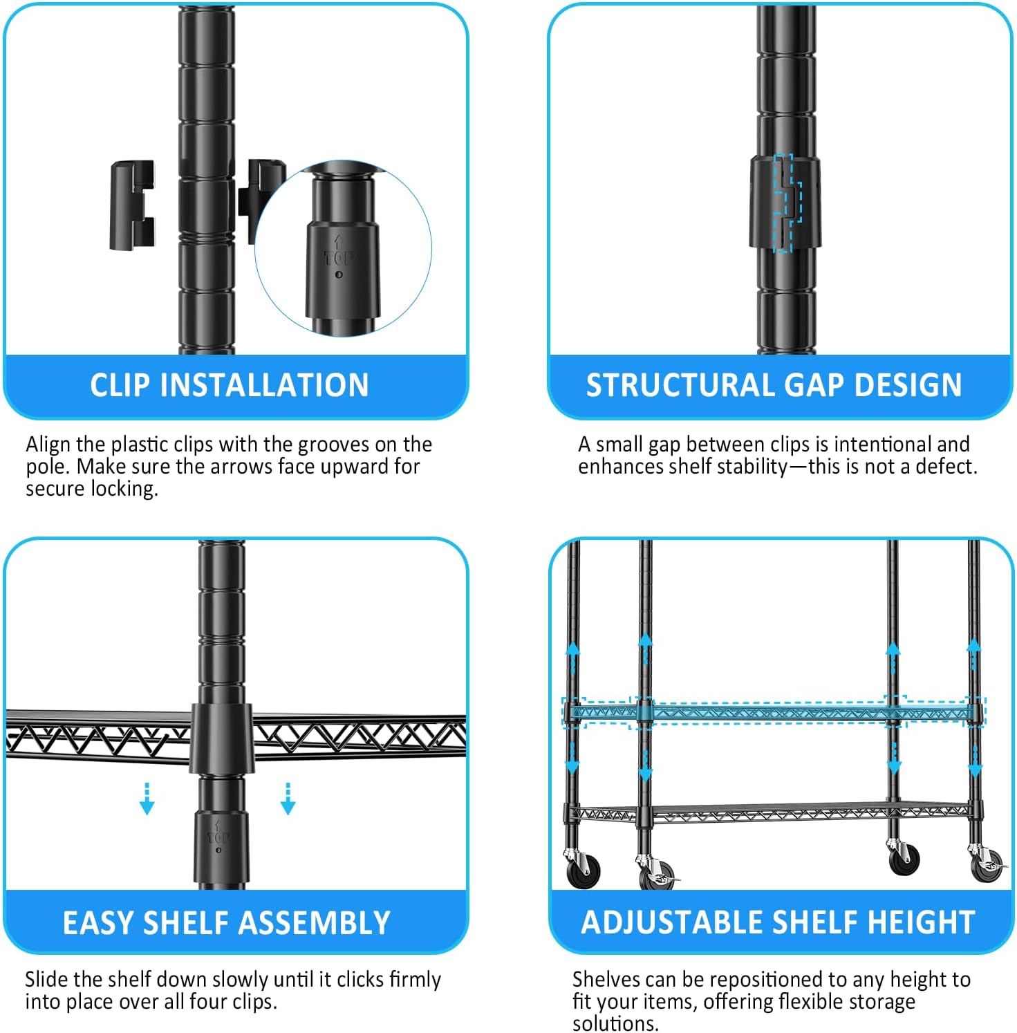 IZEUK Heavy Duty Rolling Garment Rack with 3 Adjustable Wire Shelves, 2 Hanging Rods & Side Hooks