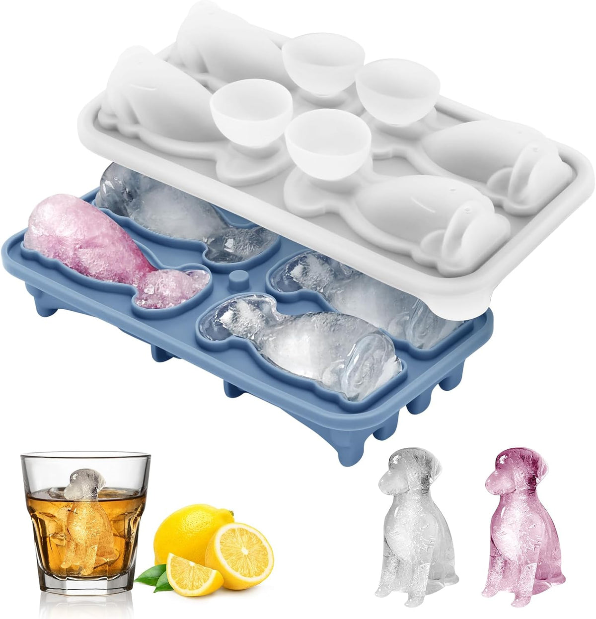 Silicone Ice Cube Tray,Golden Retriever 3D Large Ice Cube Molds for Whiskey,Cocktails,Wine,Juice