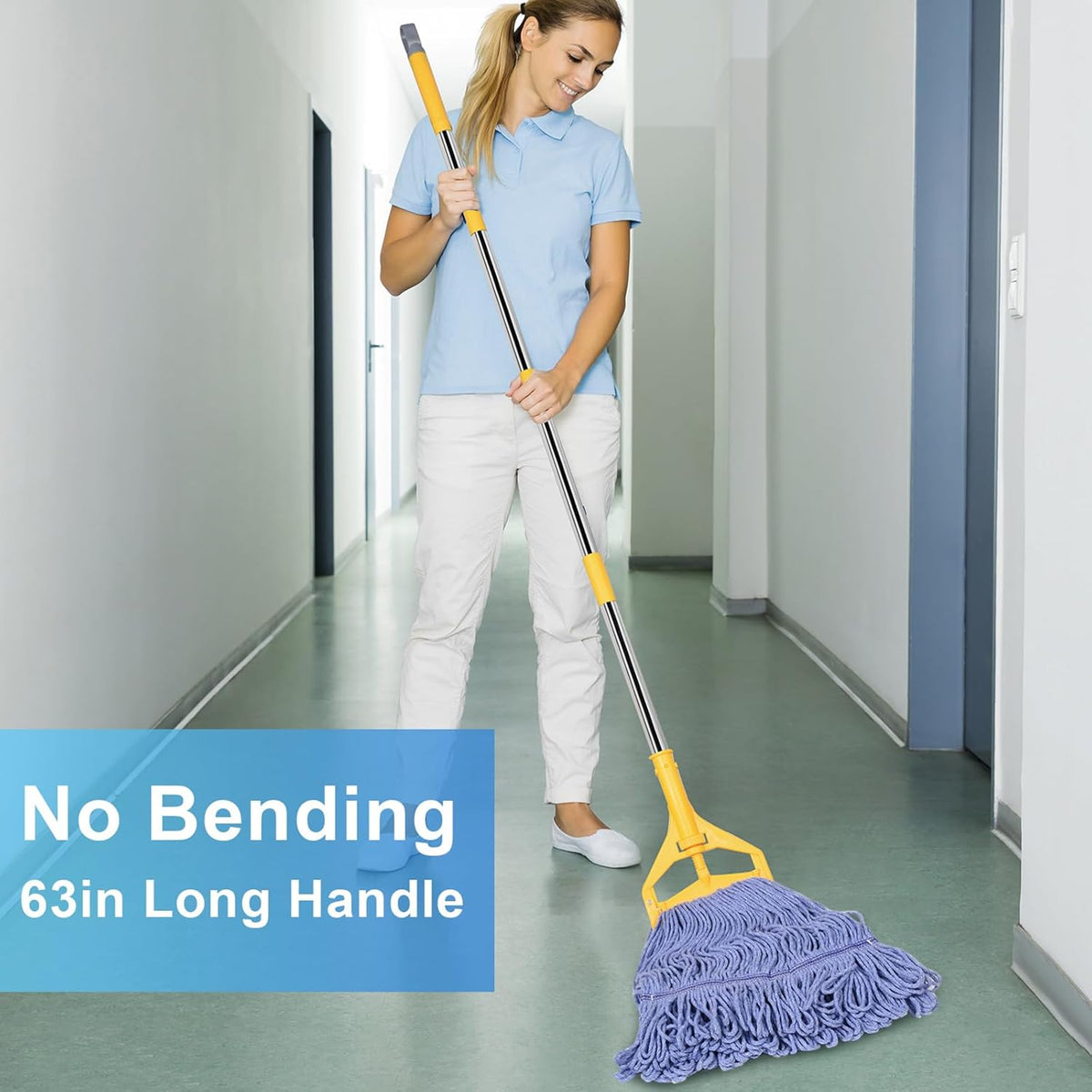 Commercial Mop with Extra Head Replacement, 63Inch Handle Heavy Duty Industrial Mop Looped-End
