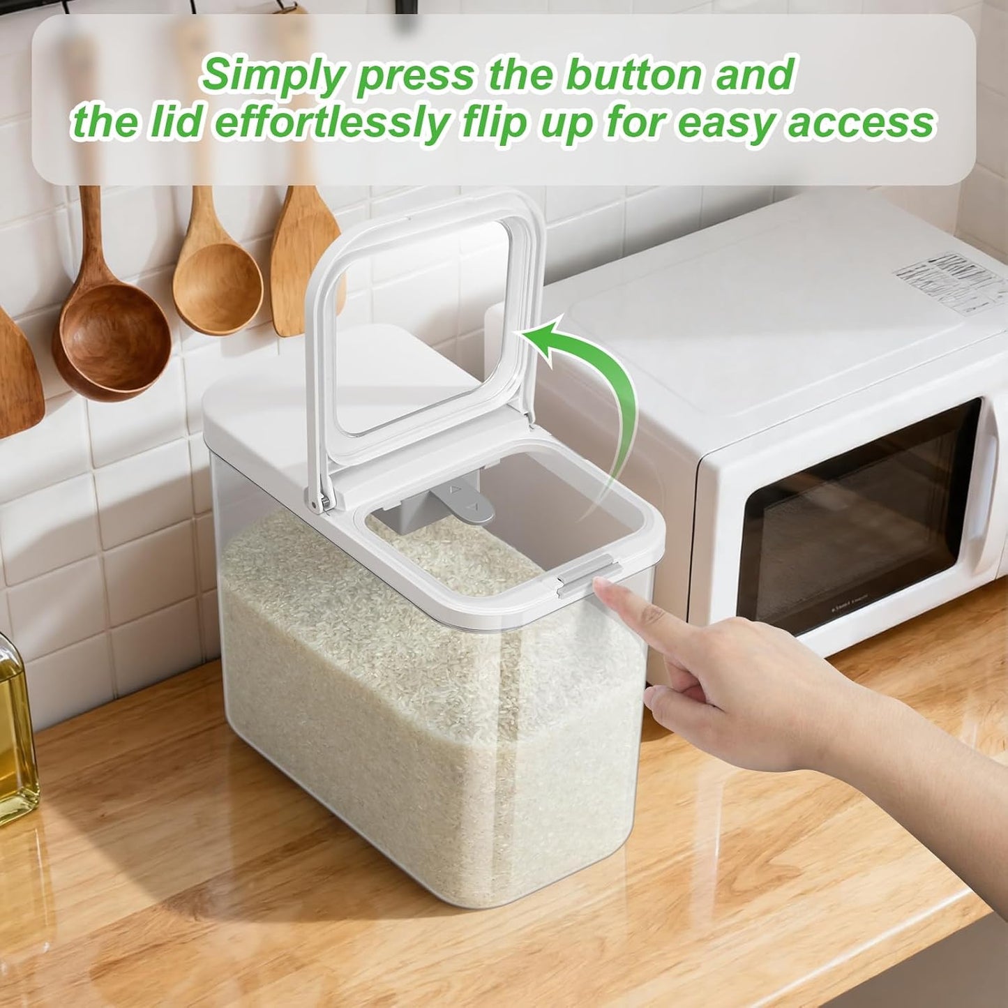 Rice Flour Storage Container - 12.7 Qt | 25 Lbs Crystal-Clear Plastic Food Storage Container Bin