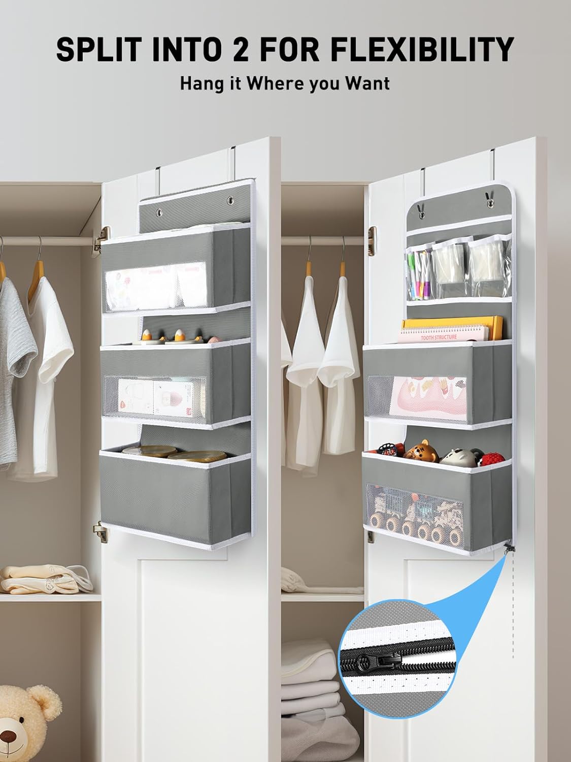 Yecaye 6-Tier Over the Door Storage Organizer, Flexible 1 Split into 2 Swing-proof Hanging Bathroom