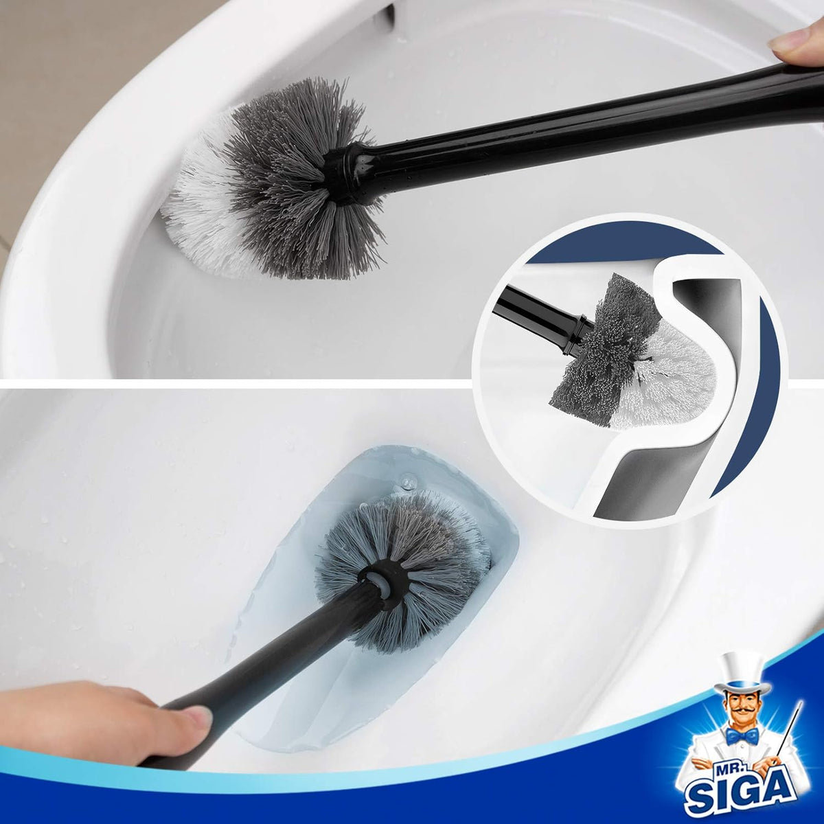 MR.SIGA Toilet Bowl Brush and Holder, Premium Quality, with Solid Handle and Durable Bristles for