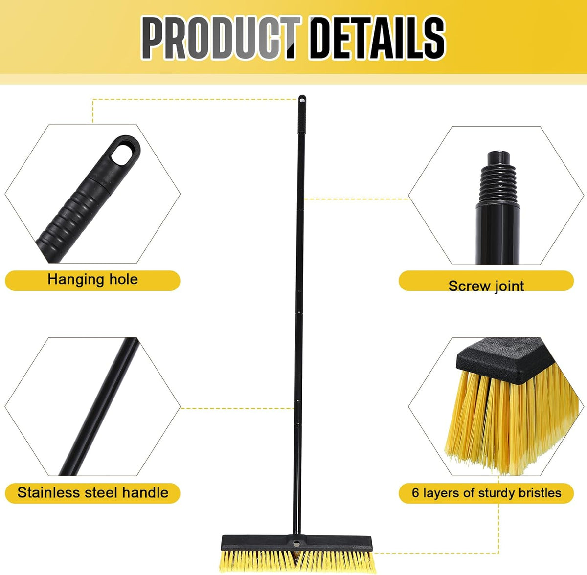 Zhehao 6 Pack 18 Inches Push Broom Outdoor, Multi Surface Garden Brush Broom with Adjustable 63"