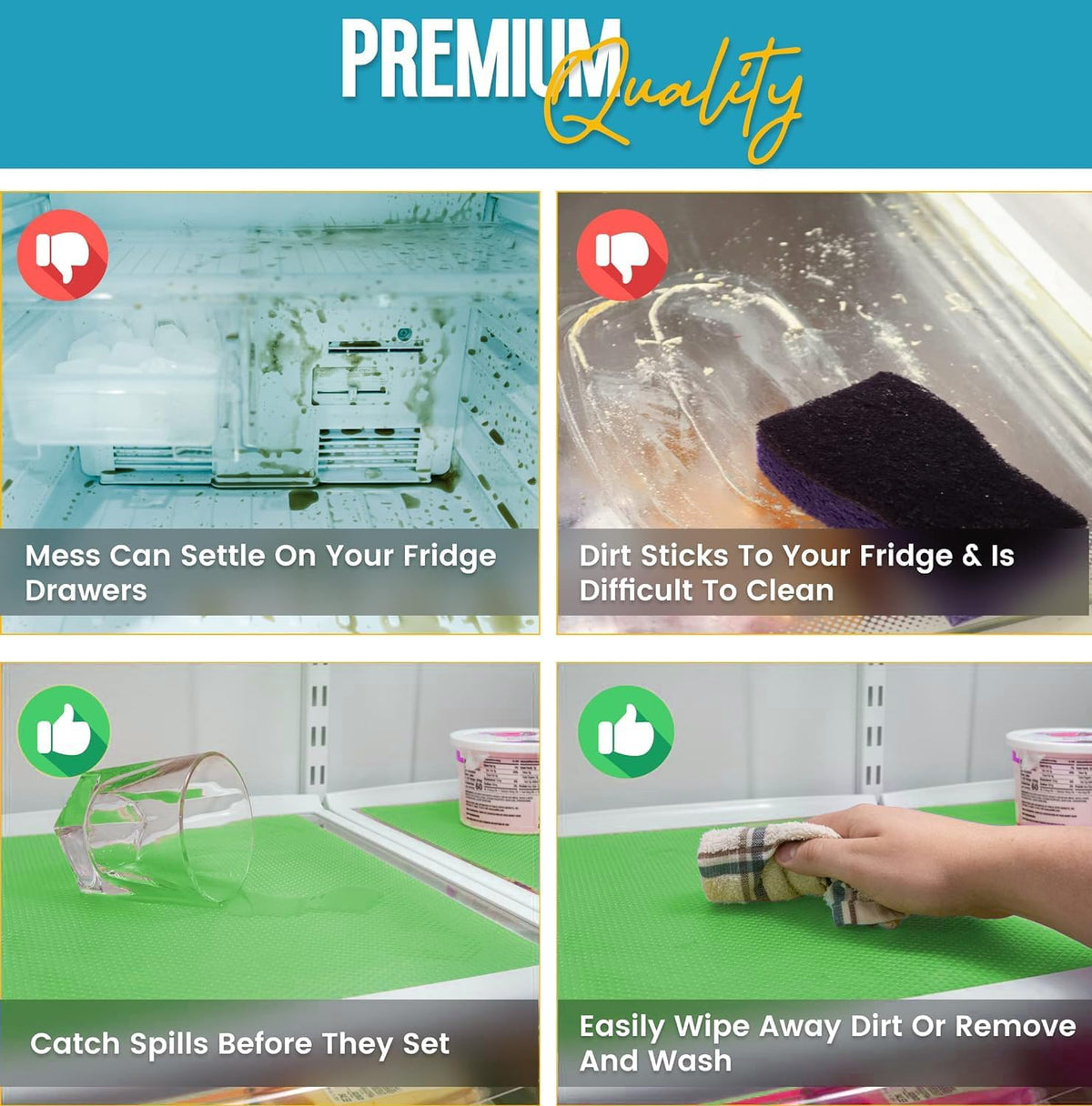 Refrigerator Liners for Shelves by Linda’s Essentials - Easy to Clean Fridge Liner with Spill