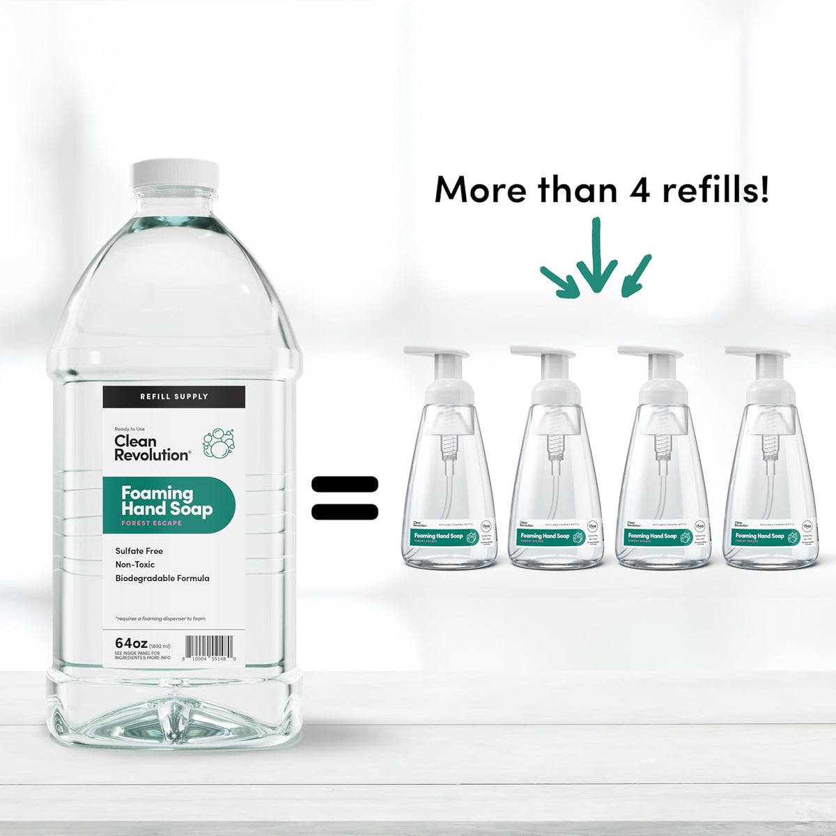 Clean Revolution Foaming Hand Soap Refill Supply Container, Ready to Use Formula, Forest Escape