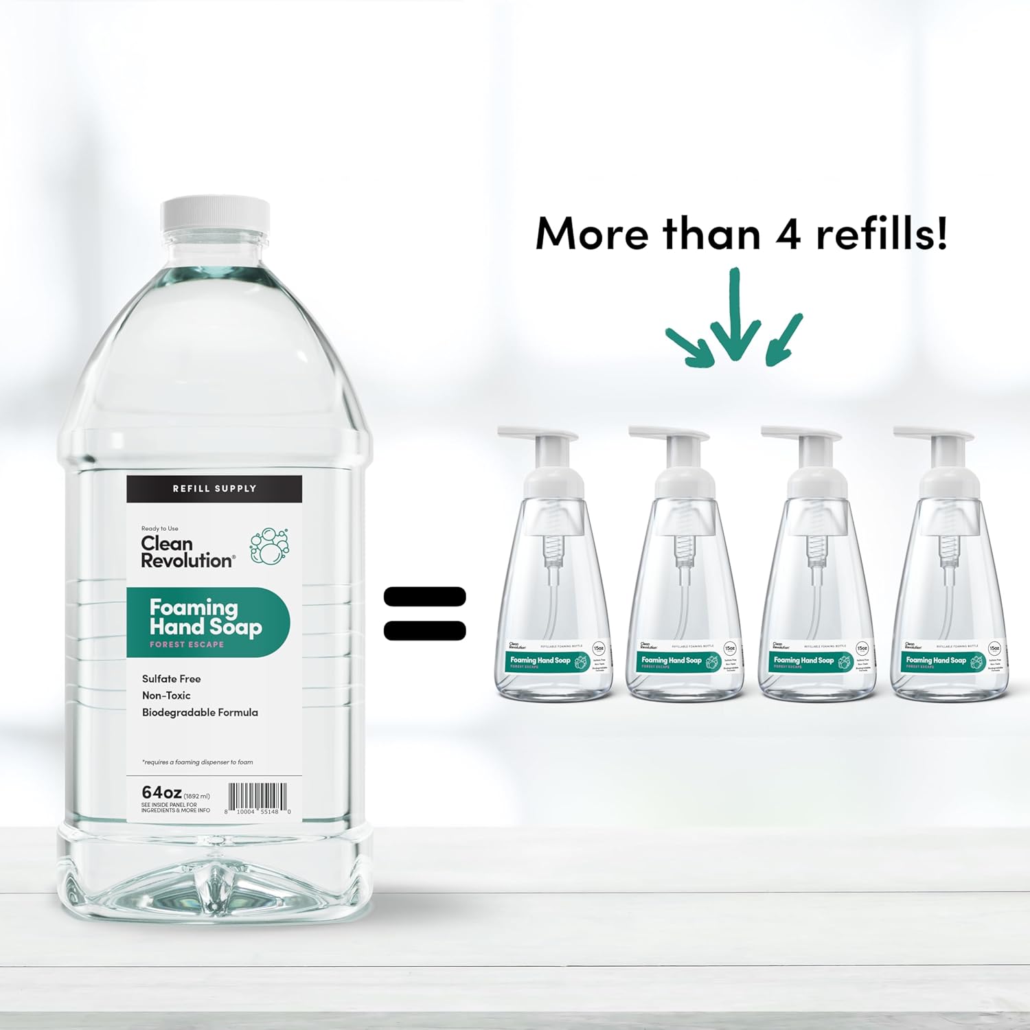 Clean Revolution Foaming Hand Soap Refill Supply Container, Ready to Use Formula, Forest Escape