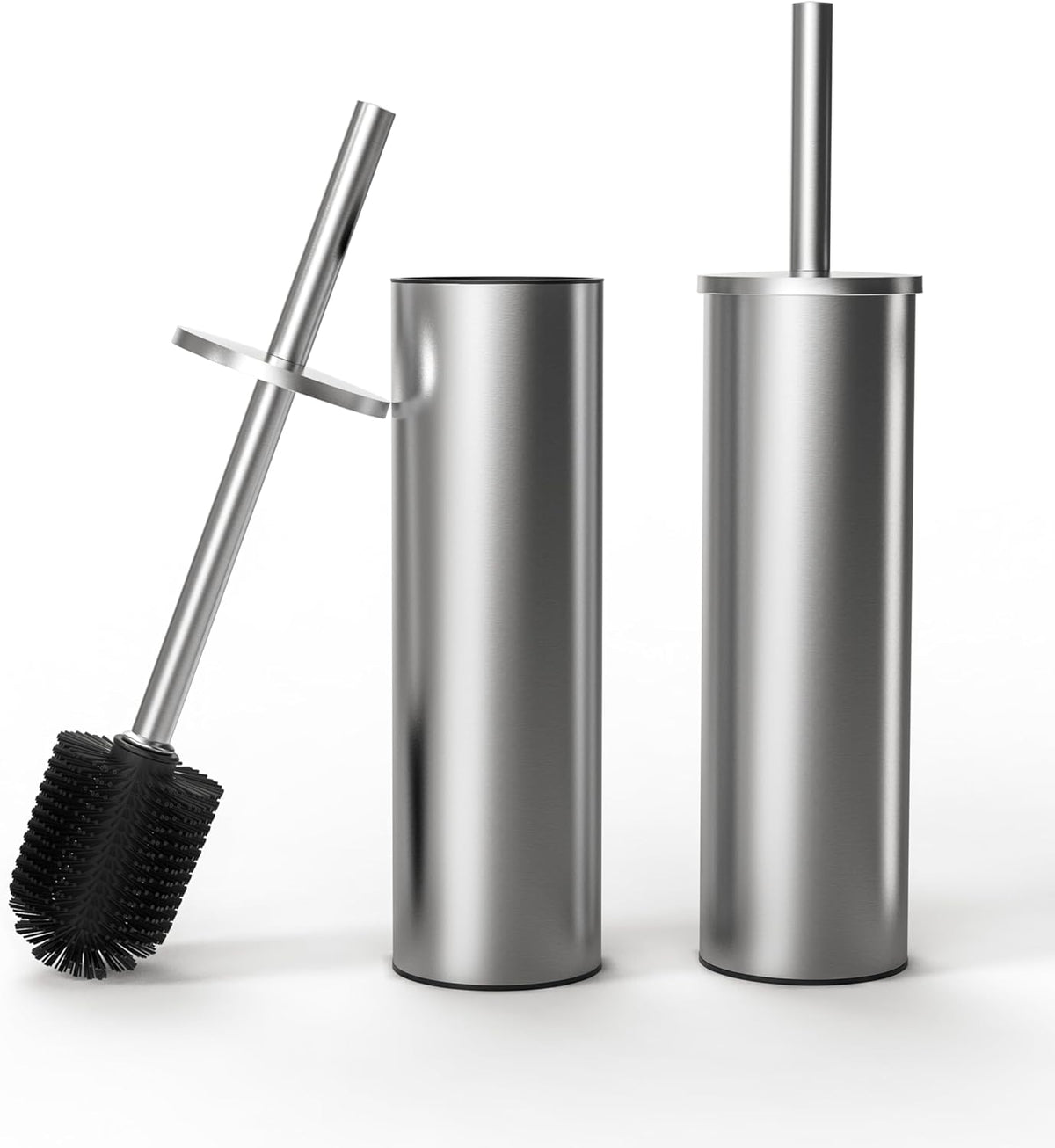 Toilet Brush and Holder Set, 2 Pack Stainless Steel Toilet Bowl Brush with Lid, Rust Proof Toilet