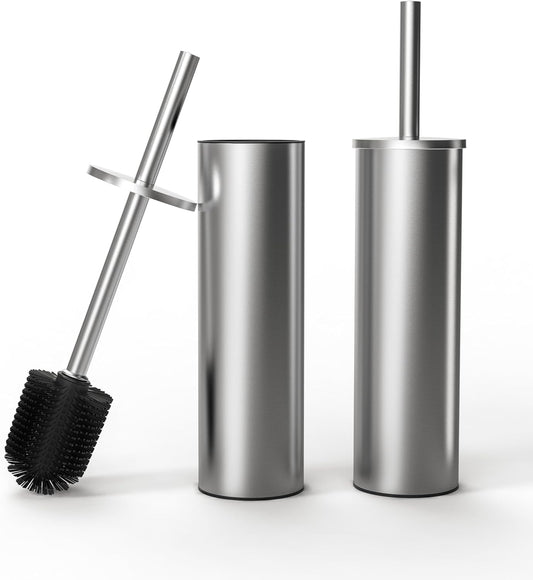 Toilet Brush and Holder Set, 2 Pack Stainless Steel Toilet Bowl Brush with Lid, Rust Proof Toilet