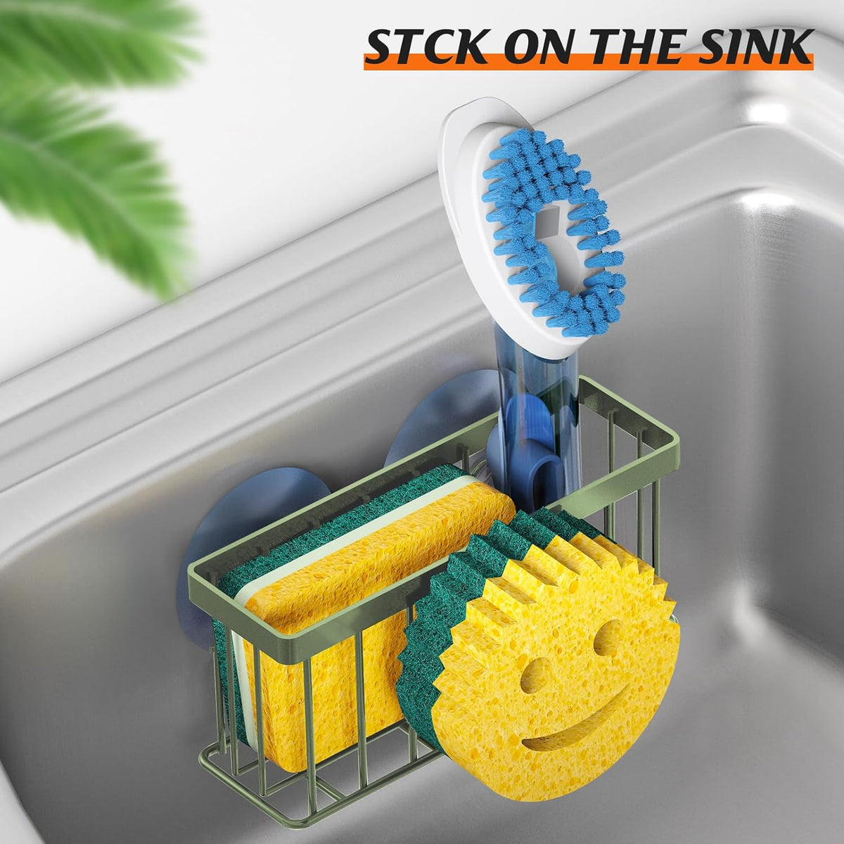 Sponge Holder Smiley Face,Sink Caddy,Sink Organizer with 2 Suction Cups/1 Adhesive Strips,Designed