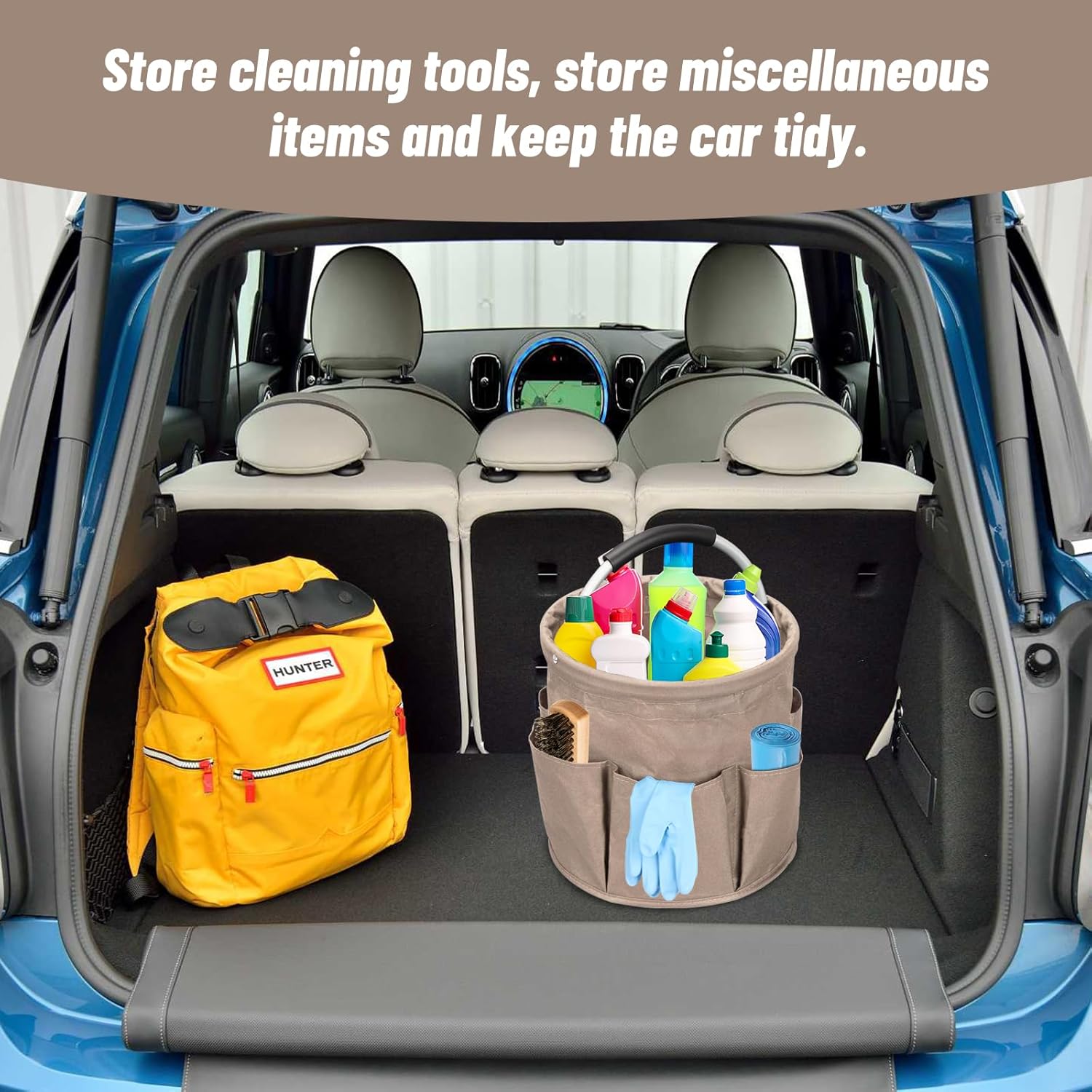 Qivine 17L Cleaning Caddy with Handle, Cleaning Supply Caddy Foldable Cleaning Caddy Cleaning