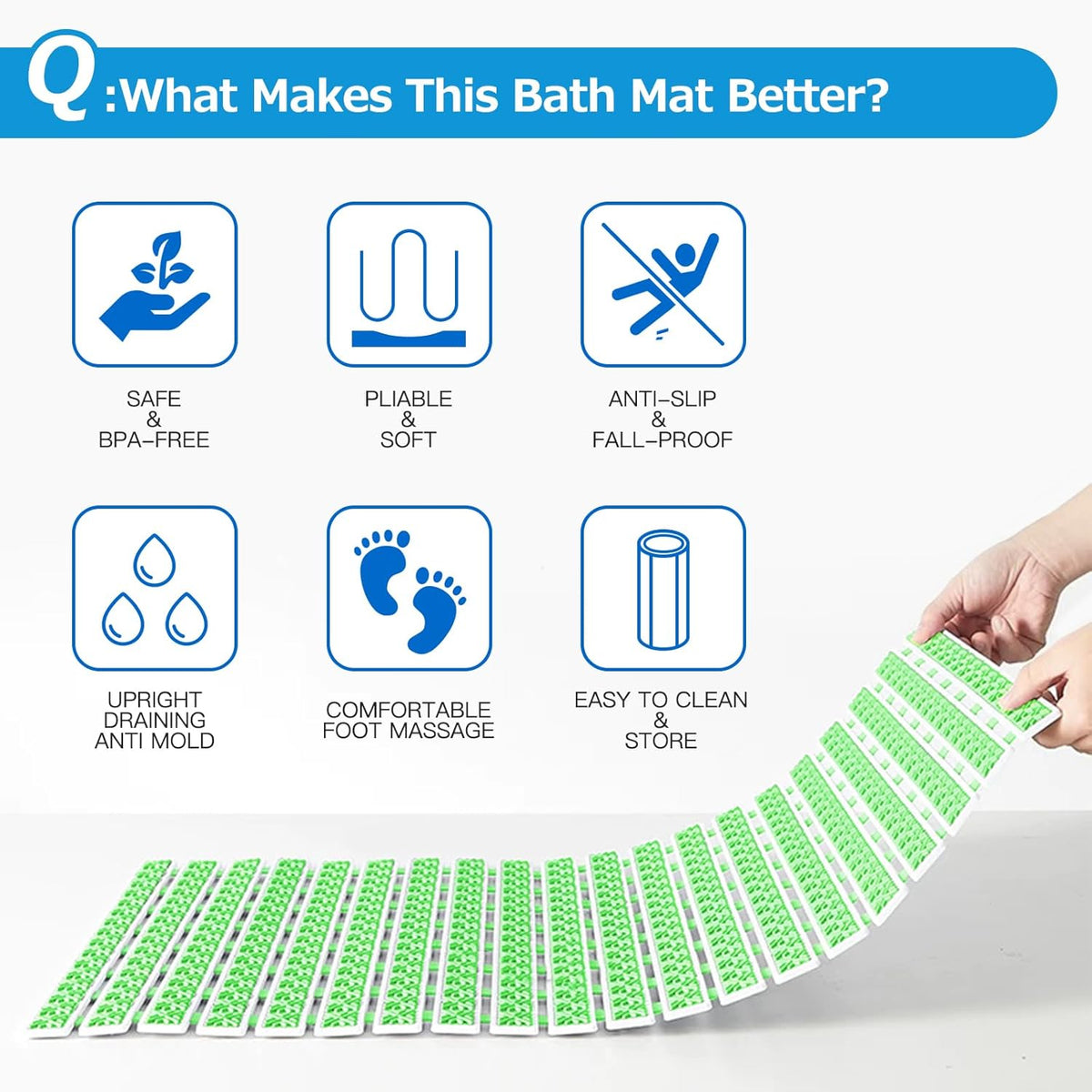 Matace Non Slip Rubber Bathtub & Shower Mat with Suction Cups, Thick Textured Surface, Fast Drain