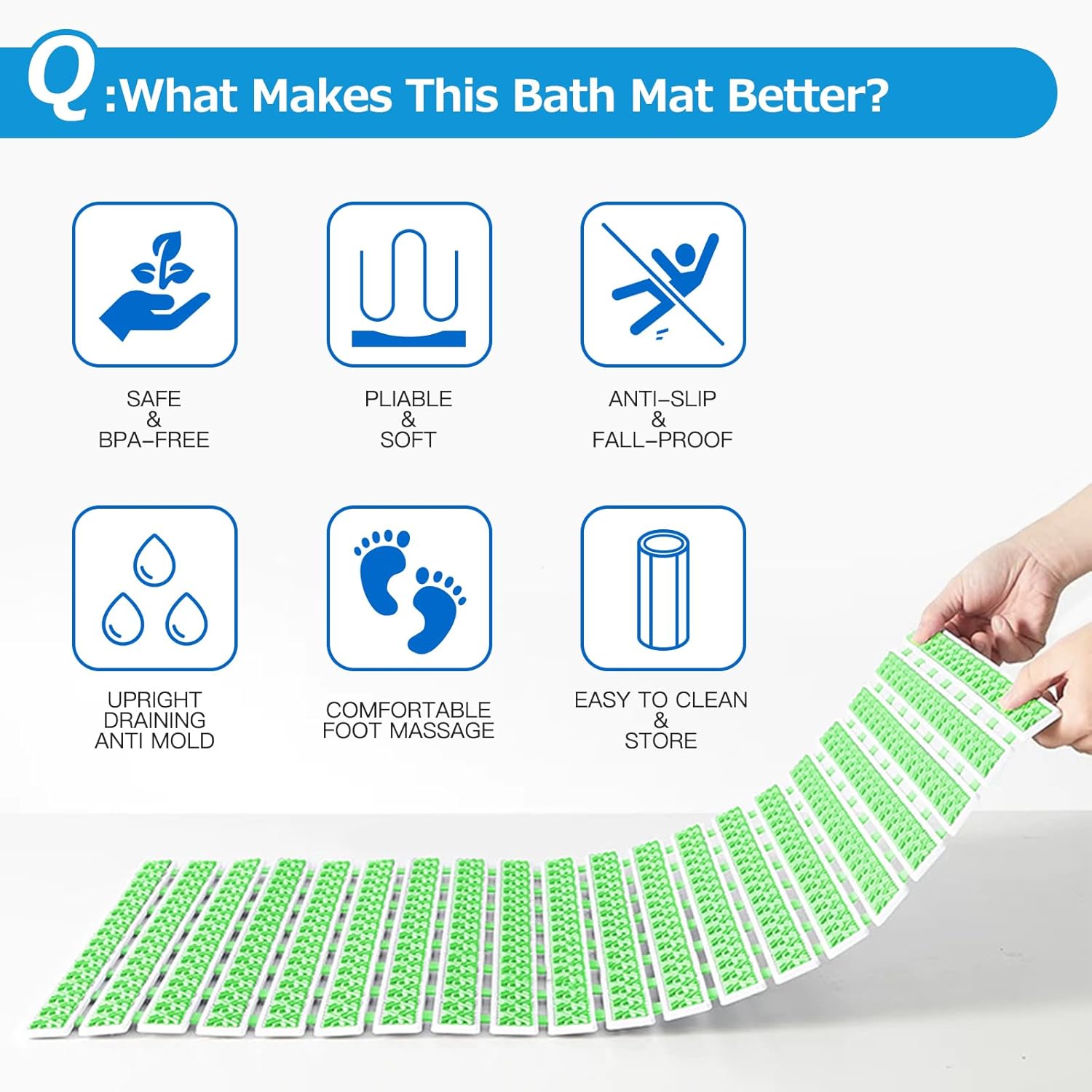 Matace Non Slip Rubber Bathtub & Shower Mat with Suction Cups, Thick Textured Surface, Fast Drain