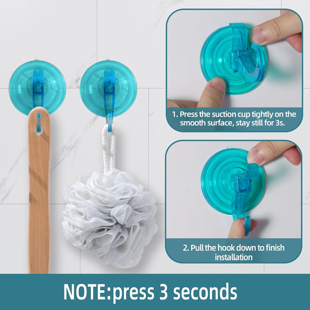Antimbee 3 Pack Suction Cup Hooks, Clear Shower Suction Hanger, Removable Reusable Bathroom Suction