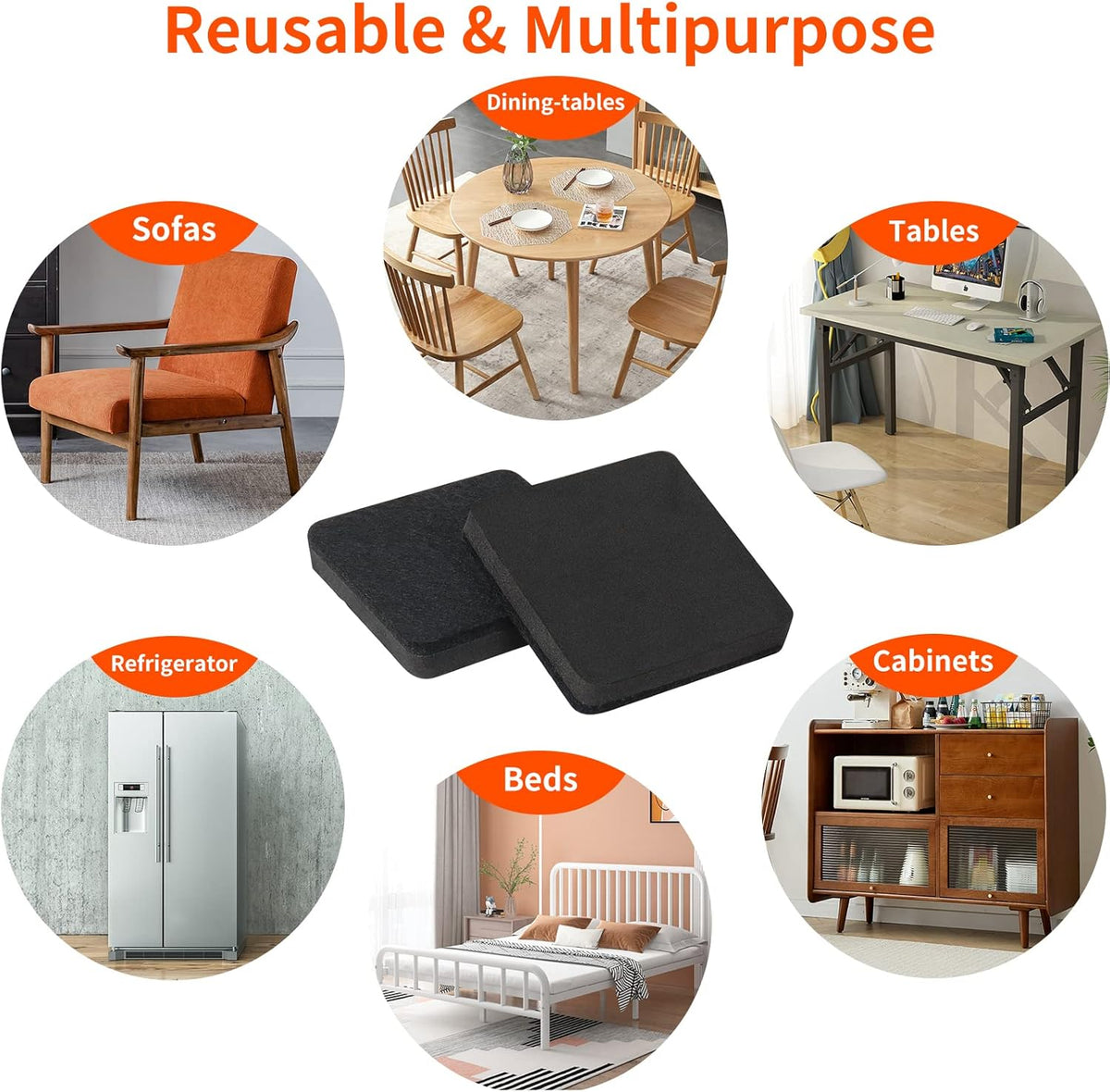 Ezprotekt 3.5" Felt Furniture Movers Sliders for Hardwood & Vinyl Floors, 16 Pcs Square Reusable