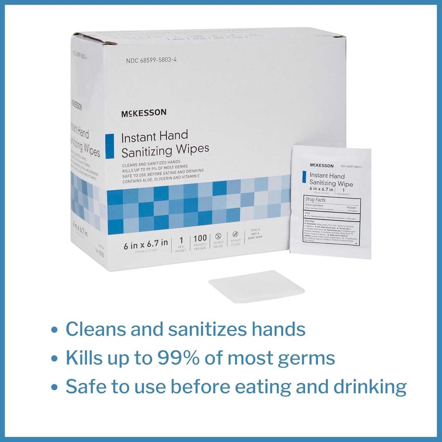 McKesson Hand Sanitizing Wipes [100 Count] Alcohol Wipes with Aloe and Vitamin E, Travel