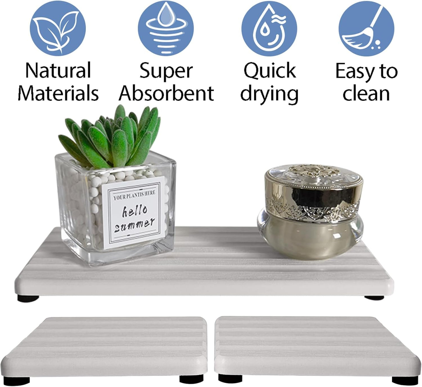 Set of 3 Diatomite Hand Soap Holder, Water Absorbing Stone Tray for Kitchen Countertop, Fast-Drying