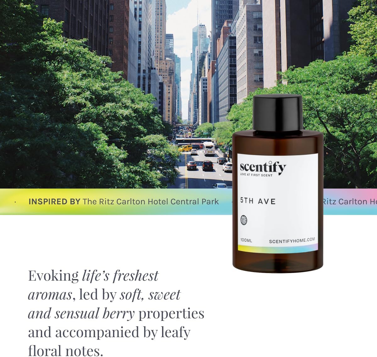 Scentify 5th Ave Aroma Oil Refill Scent for Oil Diffusers - Bergamot, Floral, Gardenia Scents