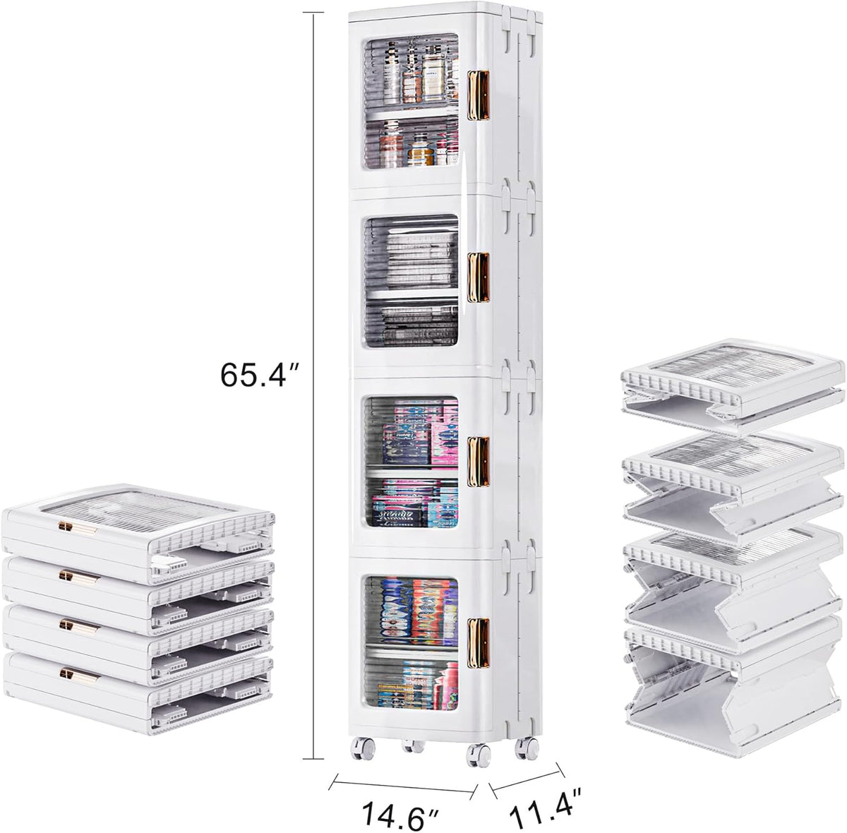 VECELO 4-Tier Tall Narrow Storage Cabinet with Movable Wheels, Adjustable Shelves, Anti-Tip, Slim