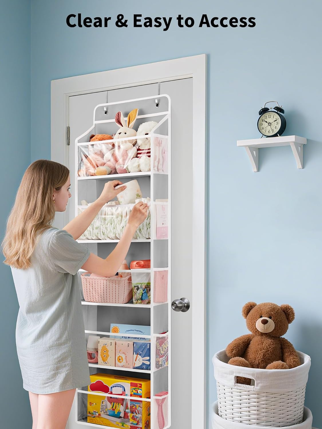 JARLINK Toy Stuffed Animal Storage, Over The Door Organizer W/Clear View Windows, 44lb Load, Baby