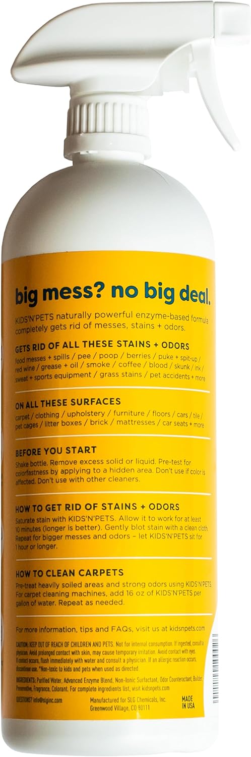 KIDS 'N' PETS Instant All-Purpose Stain & Odor Remover Permanently Eliminates Dog Pee, Cat Urine