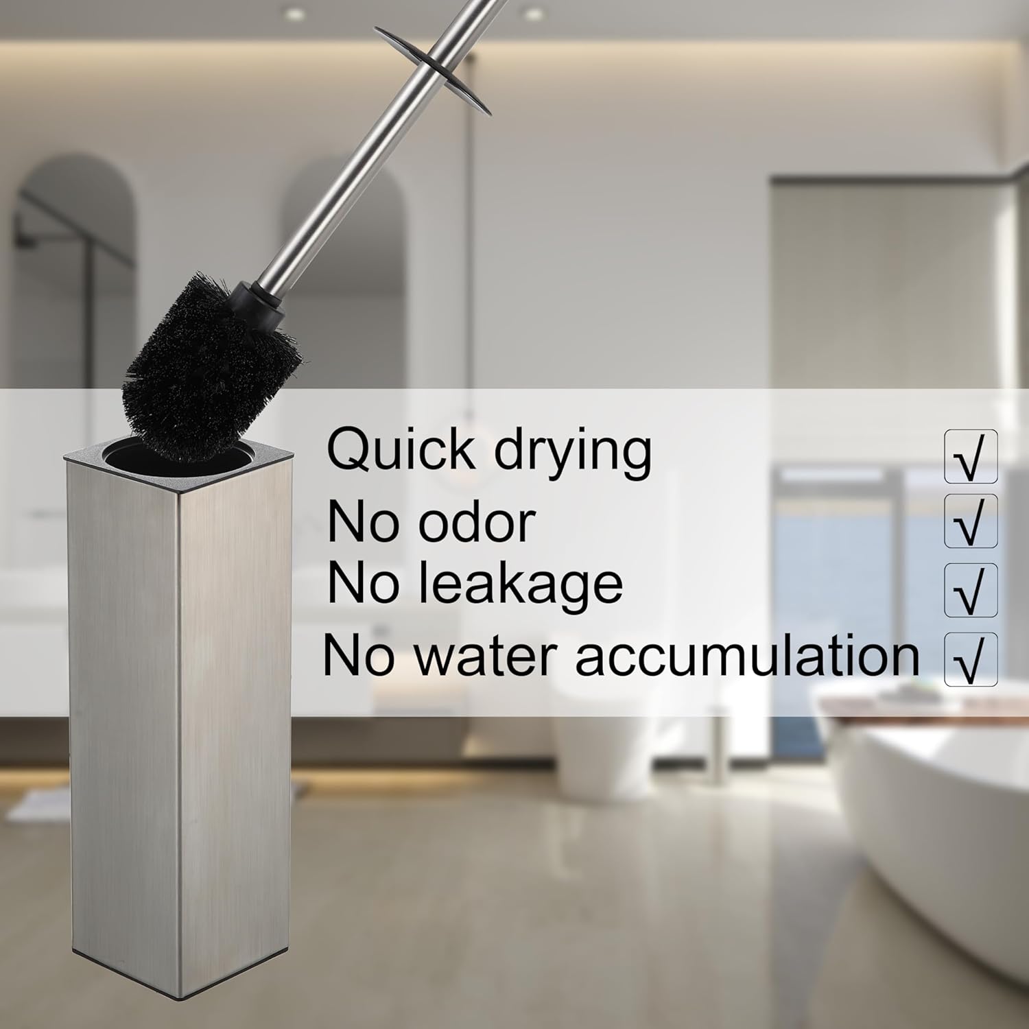 BGL Square Toilet Brush with Holder,Stainless Steel Rubber Painted Toilet Bowl Brush and Holder for
