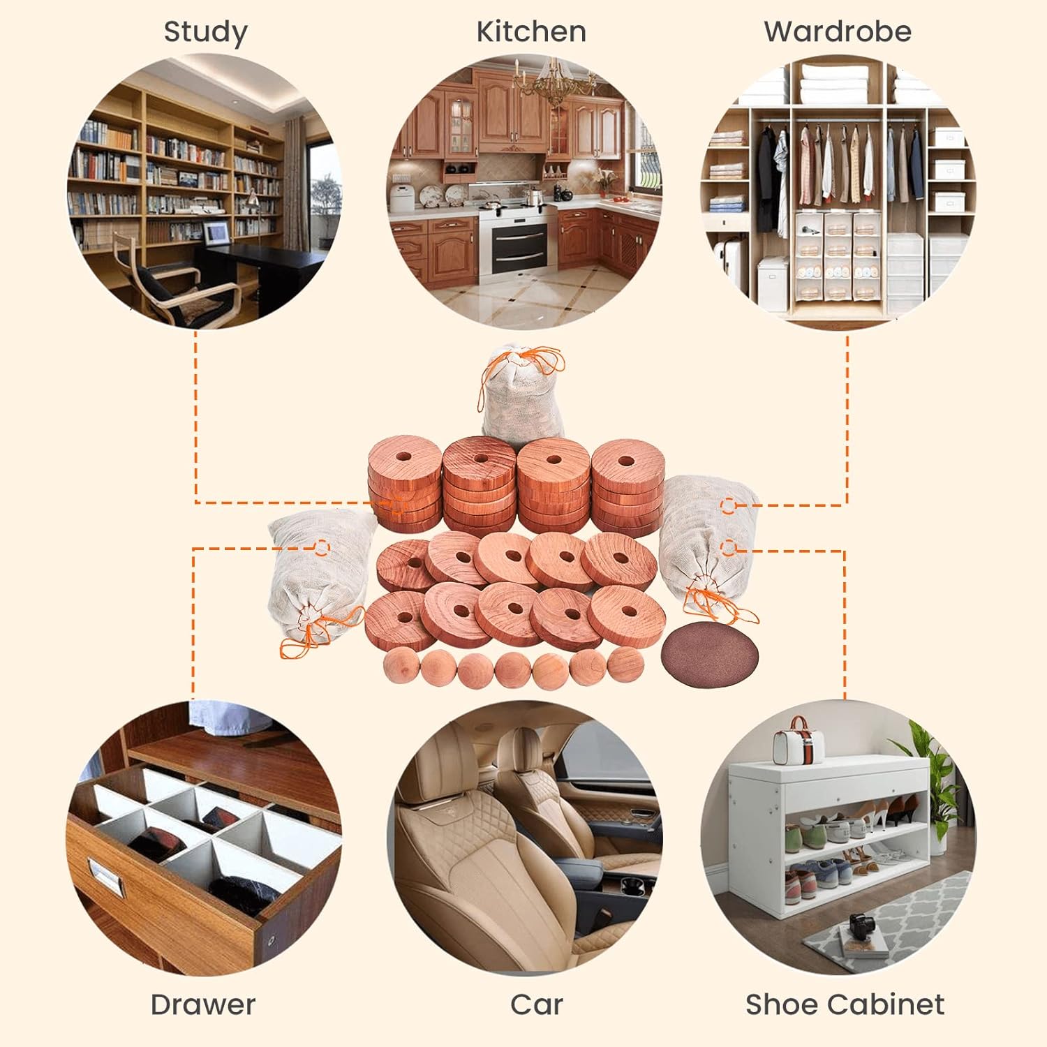 Homode Cedar Chips and Bags, Fresh Cedar Wood Rings and Sachets for Clothes and Shoes Storage