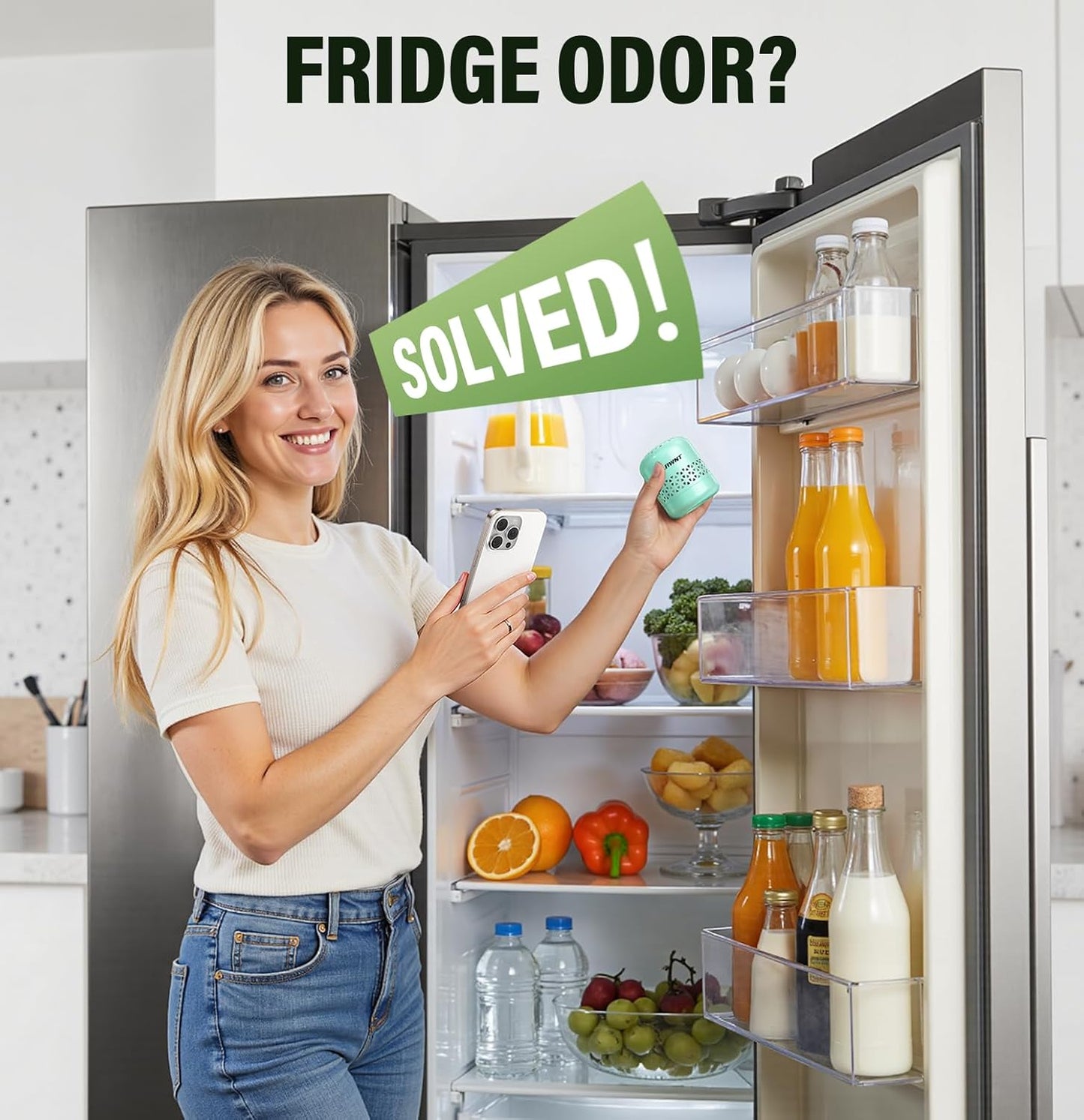 Fridge Deodorizer, 10-Year Odor Eliminator for Refrigerator, No Refills or Fragrance, More