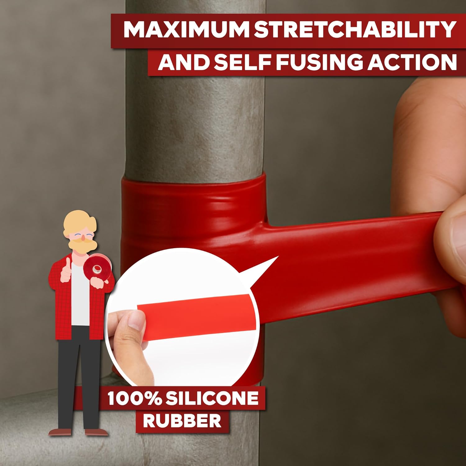 XFasten Self Fusing Silicone Tape Waterproof – 1" x 36 Feet Red, Self Amalgamating Tape, Silicone