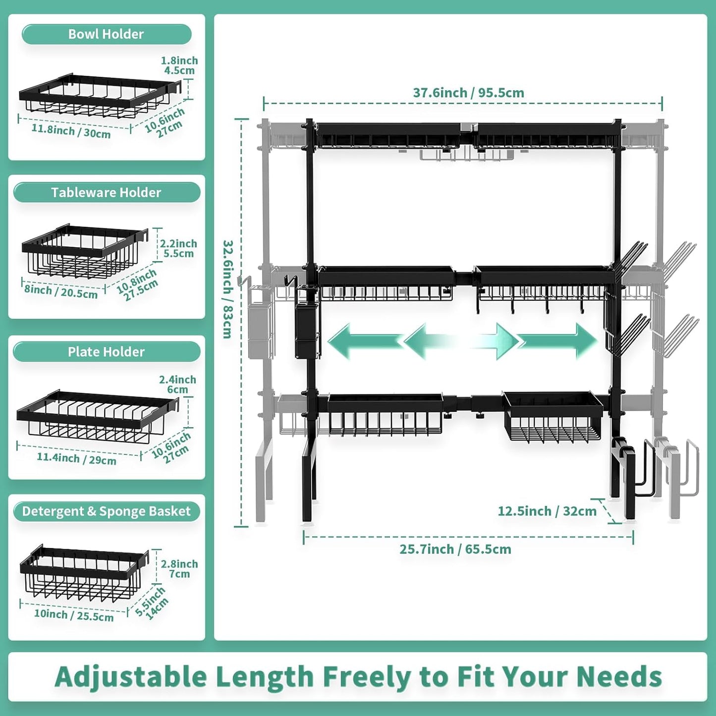 Over The Sink Dish Drying Rack,Expandable Length 3-Tier Large Stainless Steel Over The Sink Dish
