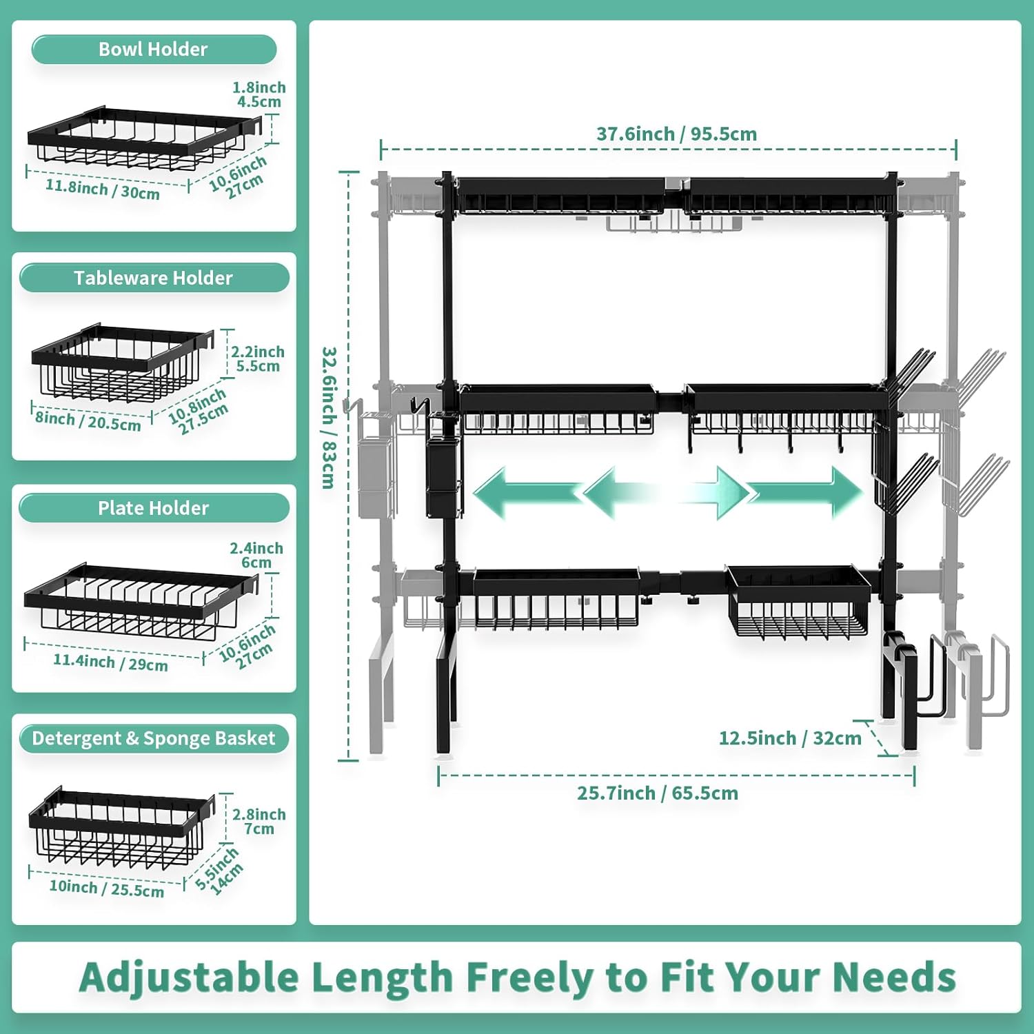 Over The Sink Dish Drying Rack,Expandable Length 3-Tier Large Stainless Steel Over The Sink Dish
