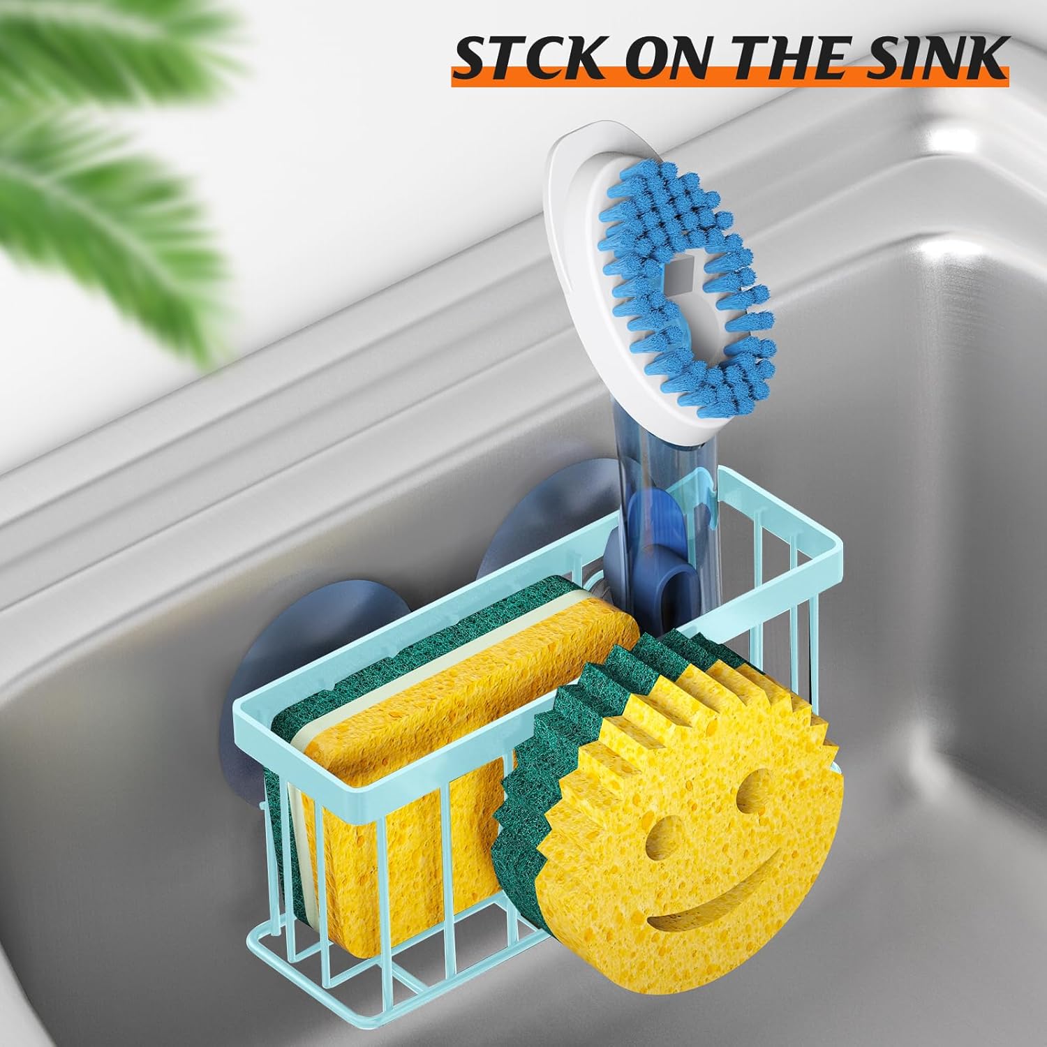 Sponge Holder Smiley Face,Sink Caddy for Kitchen Sink,Sponge Holder with 2 PCS Suction Cups/1 PCS