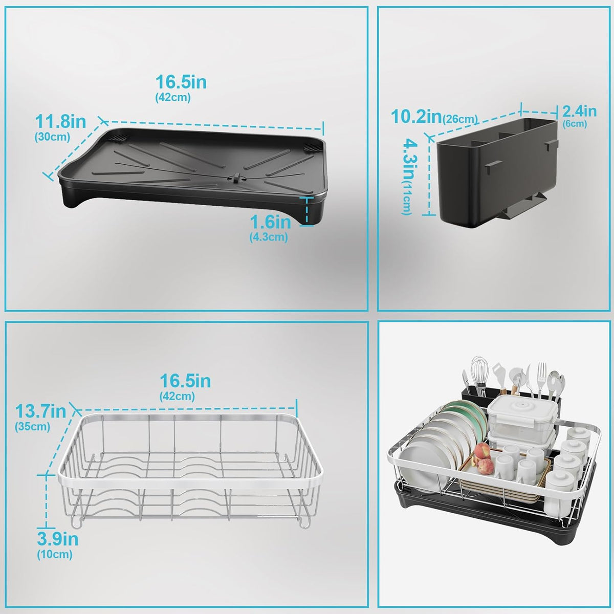 Dish Drying Rack 304 Stainless Steel Dish Rack with Drainboard,Space Spaving Auto-Draining Drying