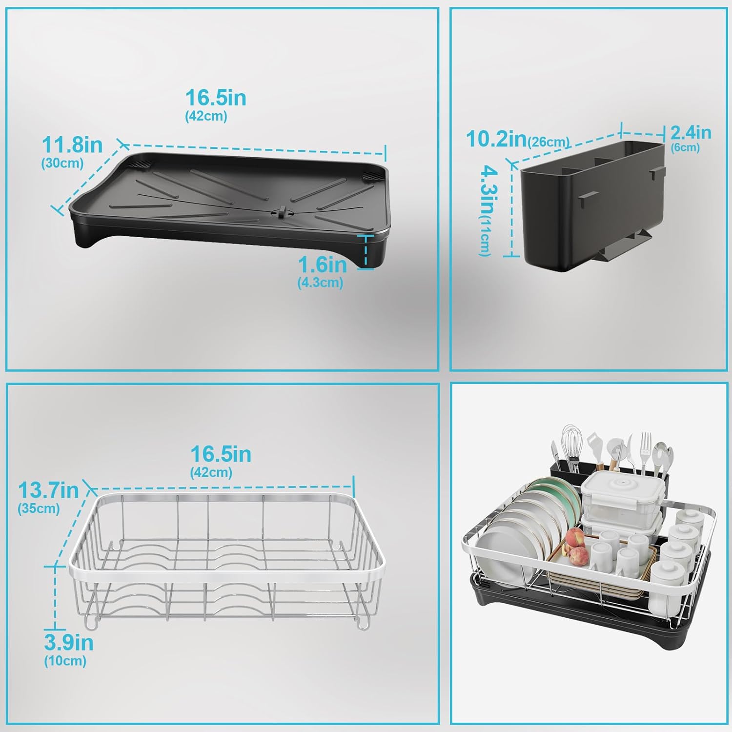 Dish Drying Rack 304 Stainless Steel Dish Rack with Drainboard,Space Spaving Auto-Draining Drying