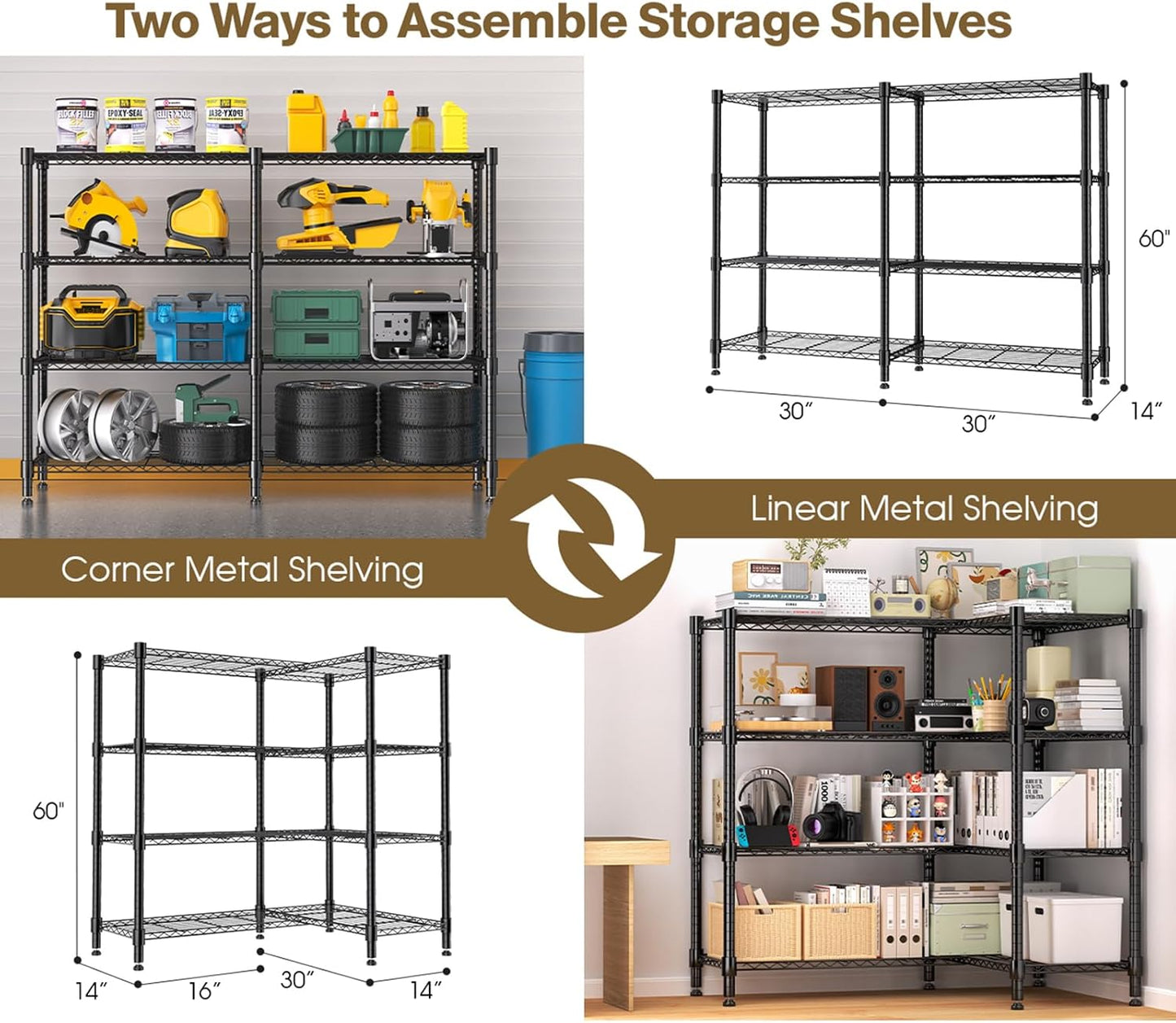 Himimi 4-Tier Heavy Duty Metal Storage Rack, 1200LBS Adjustable Wire Shelving for Storage, Standing