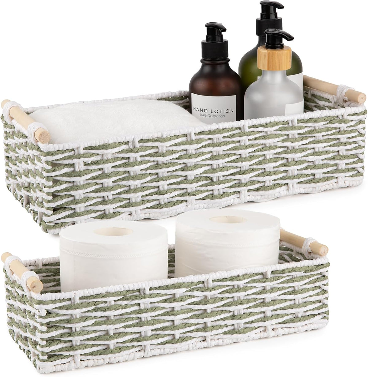 OIAHOMY Toilet Paper Baskets Handmade Paper Rope Decorative Wicker Storage Tank Shelf Cabinet