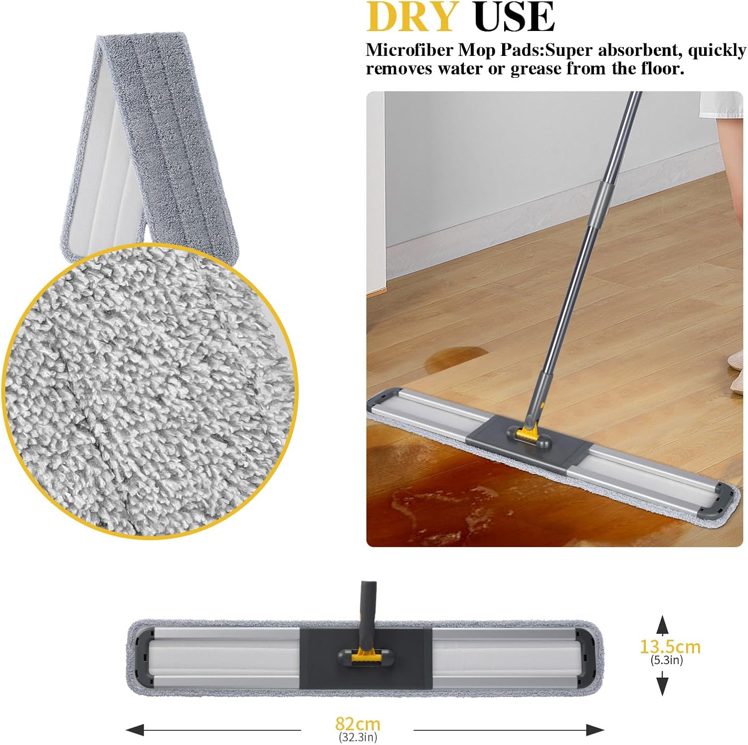 Masthome 36" Commercial Mop, Heavy Duty Industrial Floor Mop with 3 Microfiber Pads, 60" Adjustable